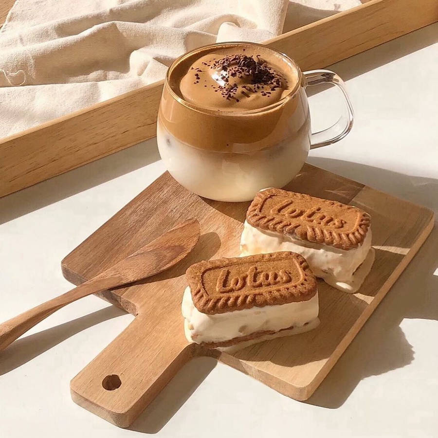 Download Beige Aesthetic Coffee Latte And Cookies Wallpaper