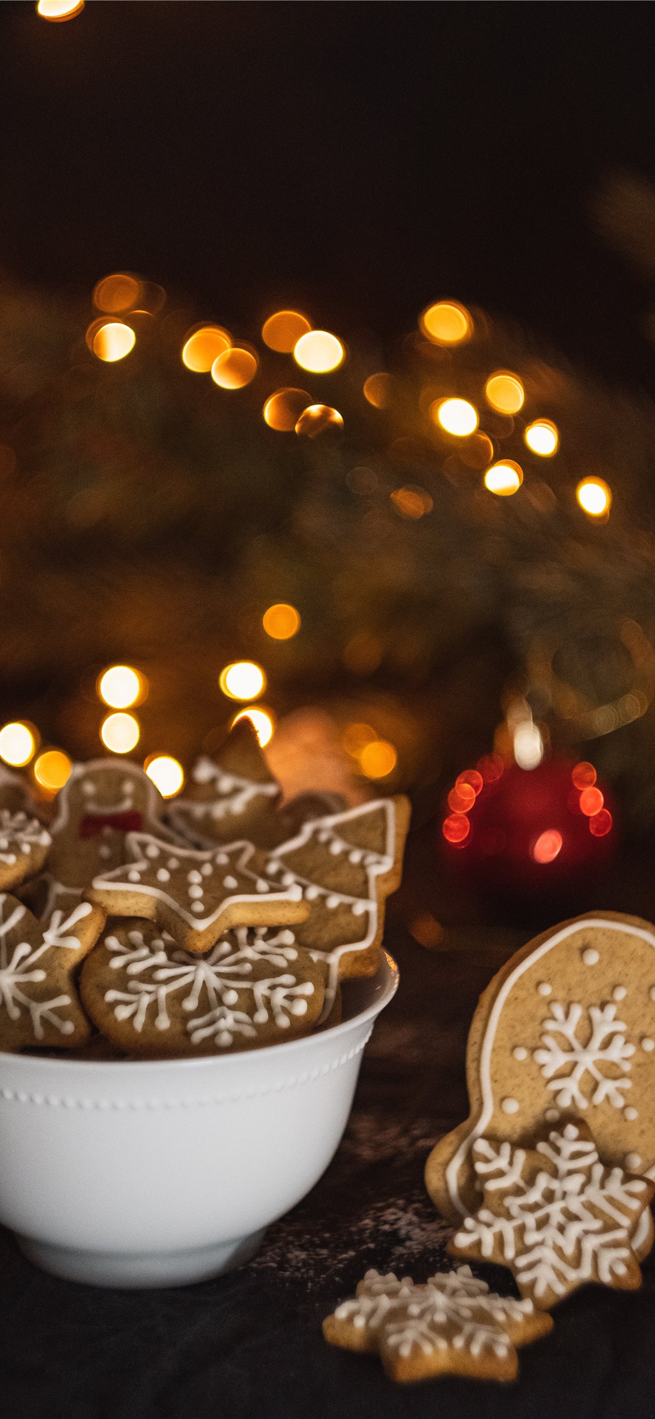 cookies in bowl near Christmas tree iPhone Wallpaper Free Download