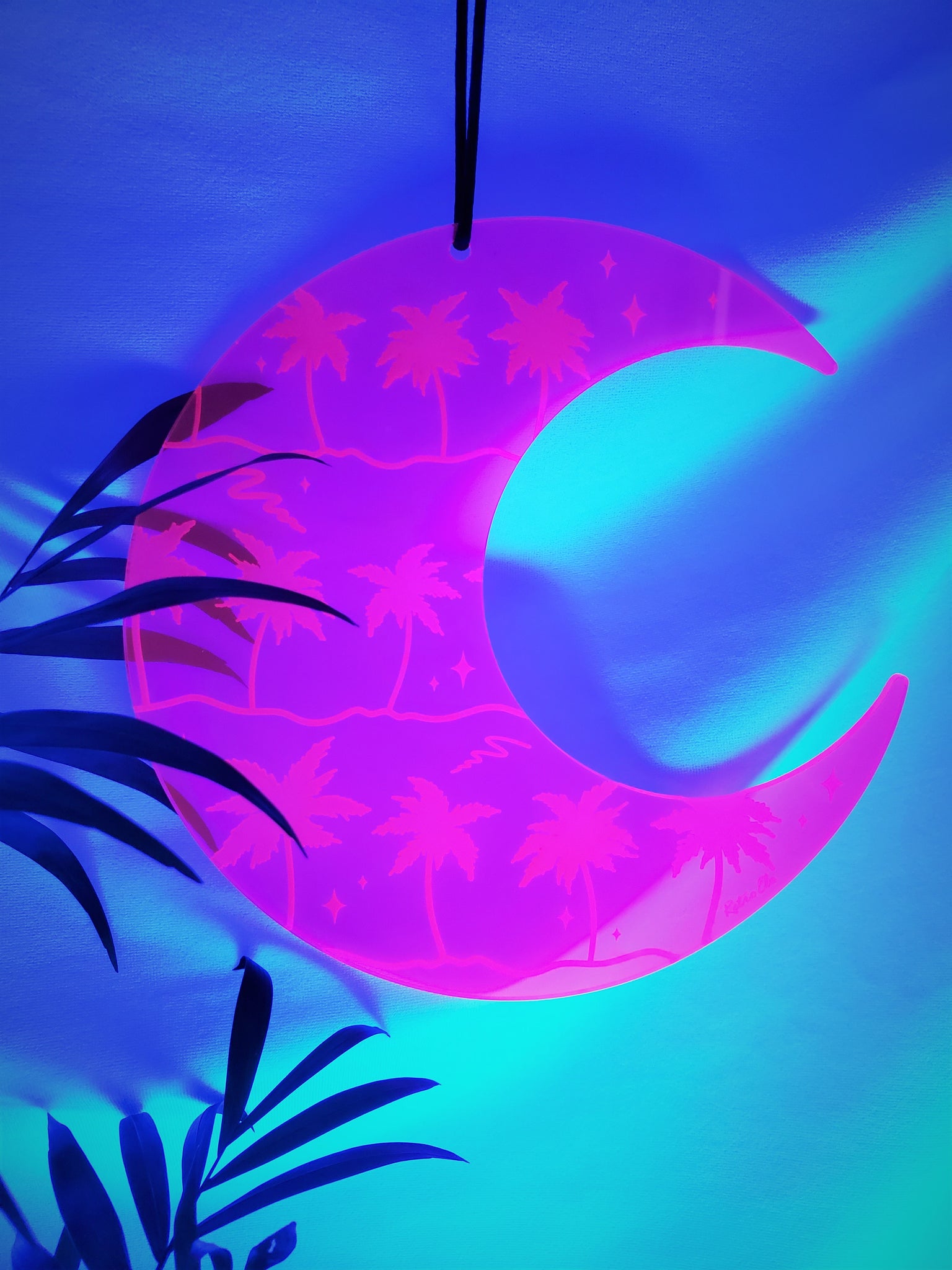 Summer Nights Vaporwave Acrylic Art Wall Hanging Crescent Moon