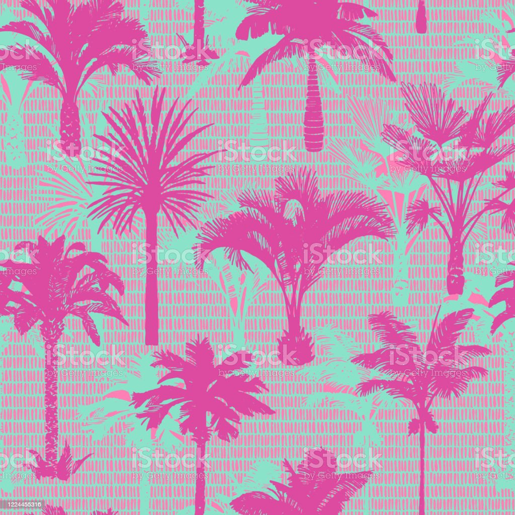 Palm Tree Seamless Pattern Holiday Summer Tropical Background With Brush Strokes Dashed Lines Texture Stock Illustration Image Now