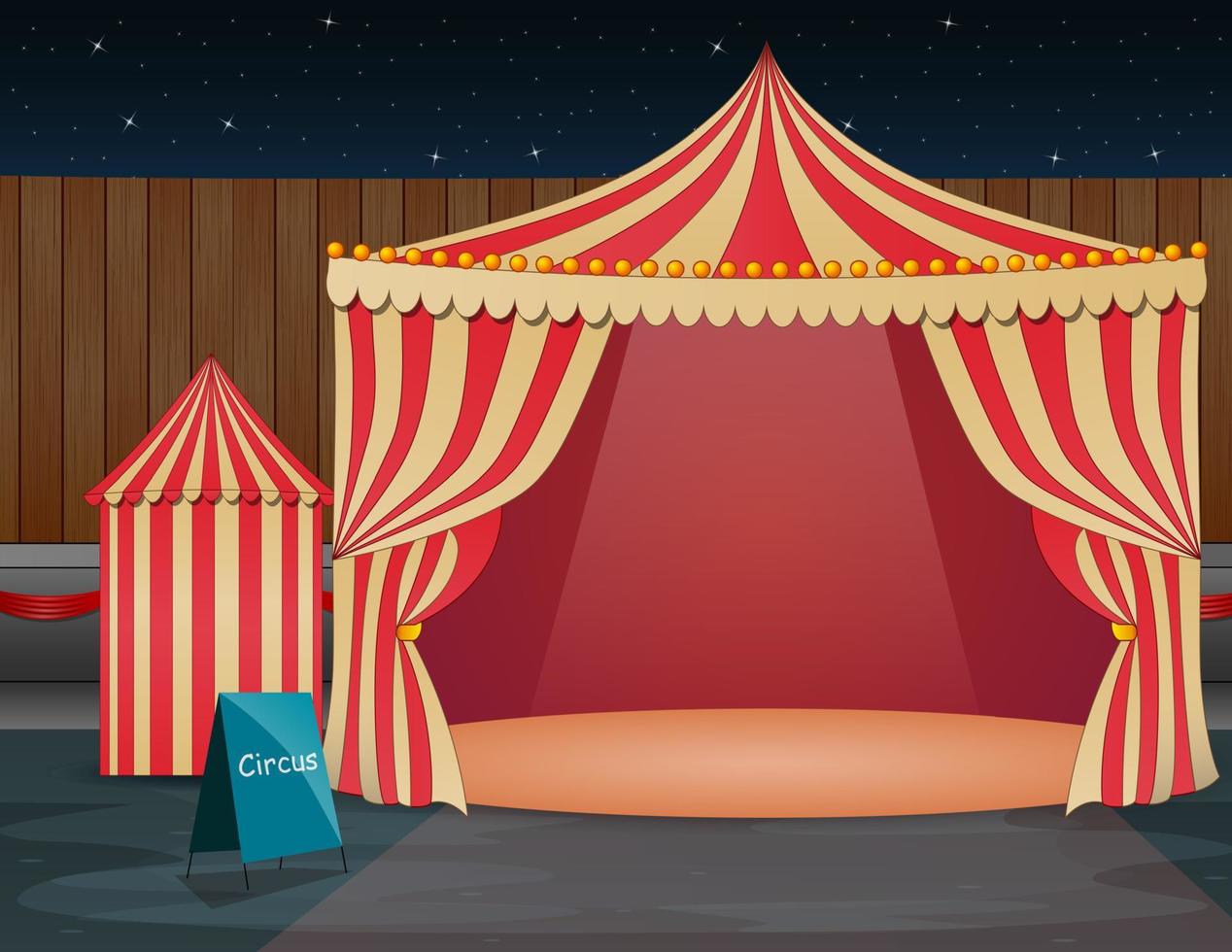 Amusement park at night with open the circus tent