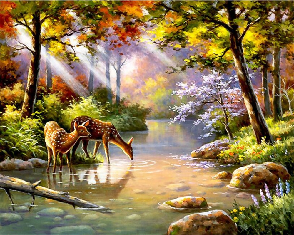 Custom wallpaper European style oil painting high quality personality beautiful forest deer landscape 3D wallpaper beibehang. custom wallpaper. 3D wallpaperquality wallpaper