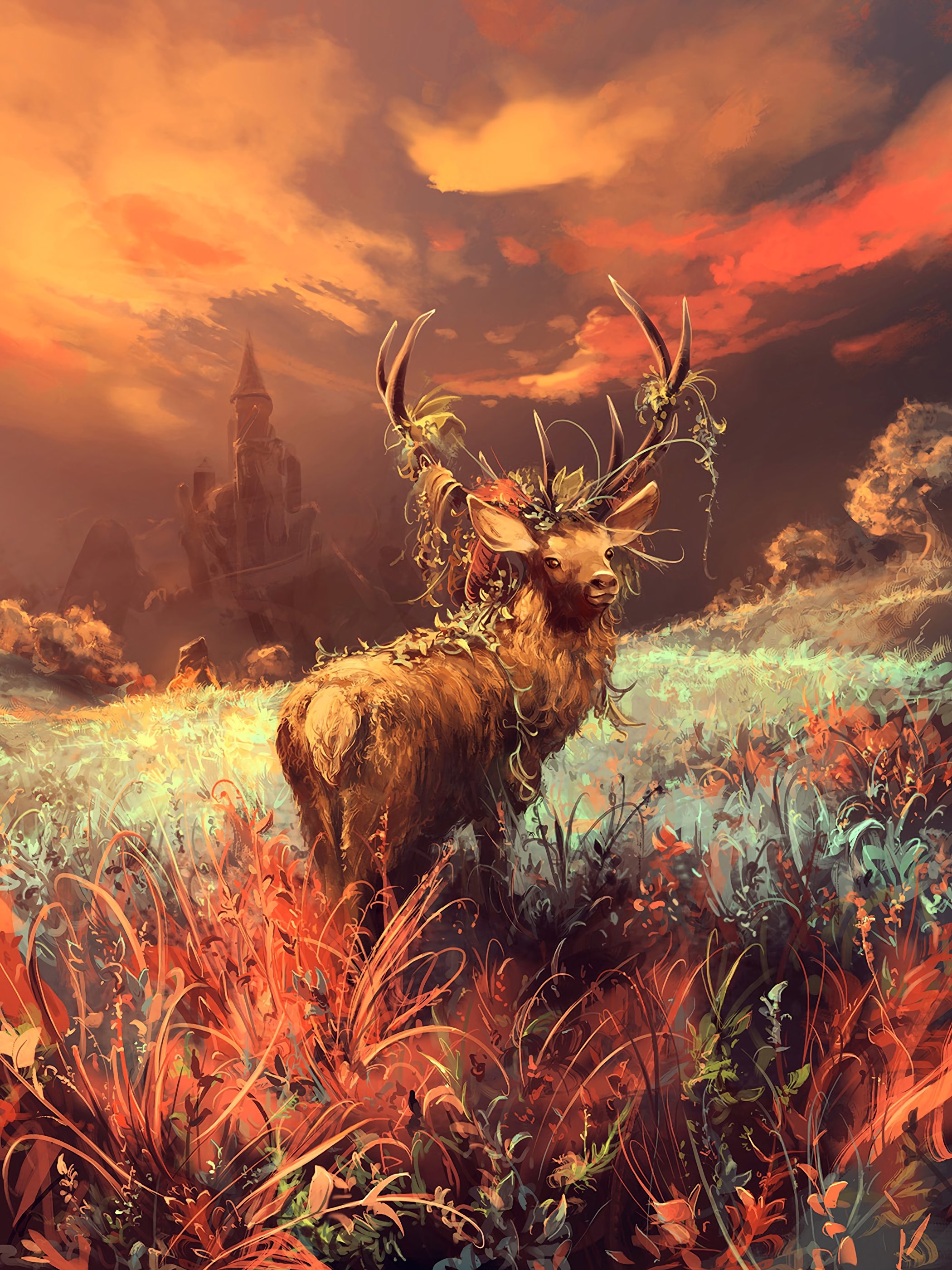 Download wallpaper 2100x2800 deer, art, wildlife, grass HD background