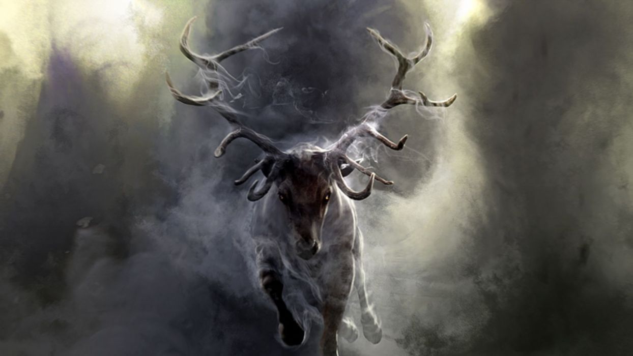 Art paintings deer nature smoke dark fog wallpaperx1080