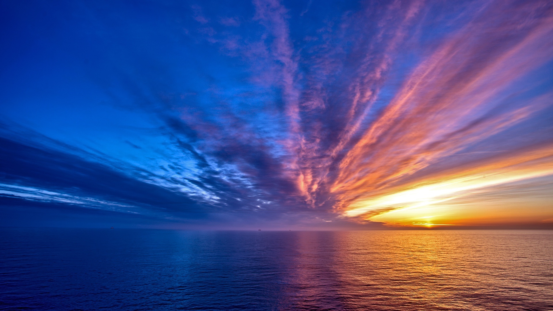 Wallpaper Beautiful sea sunrise, clouds, sun rays 1920x1080 Full HD 2K Picture, Image