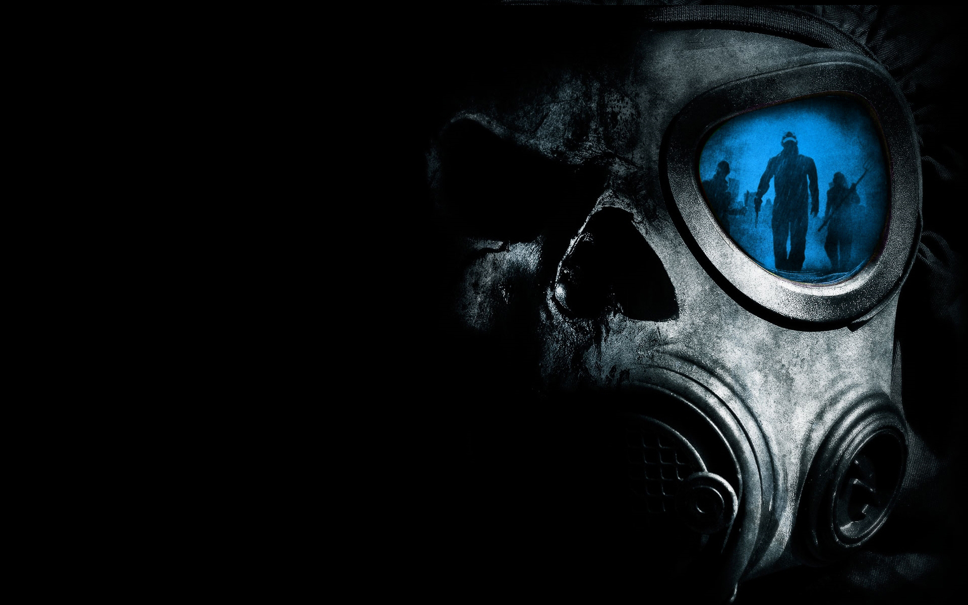 Horror skulls gas masks reflections wallpaperx1200