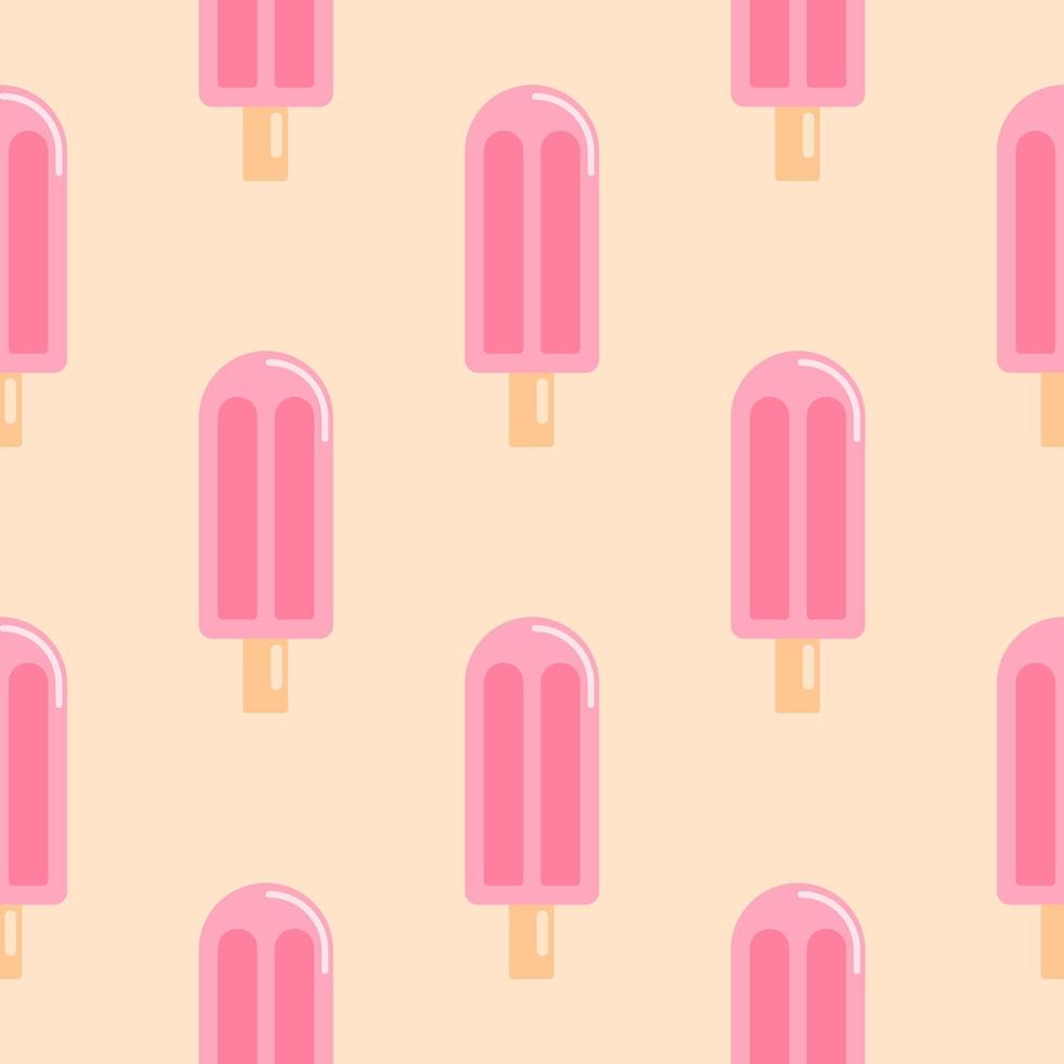 Frozen strawberry popsicles seamless pattern. Summer Ice lolly in flat style wallpaper. Pink ice cream backdrop