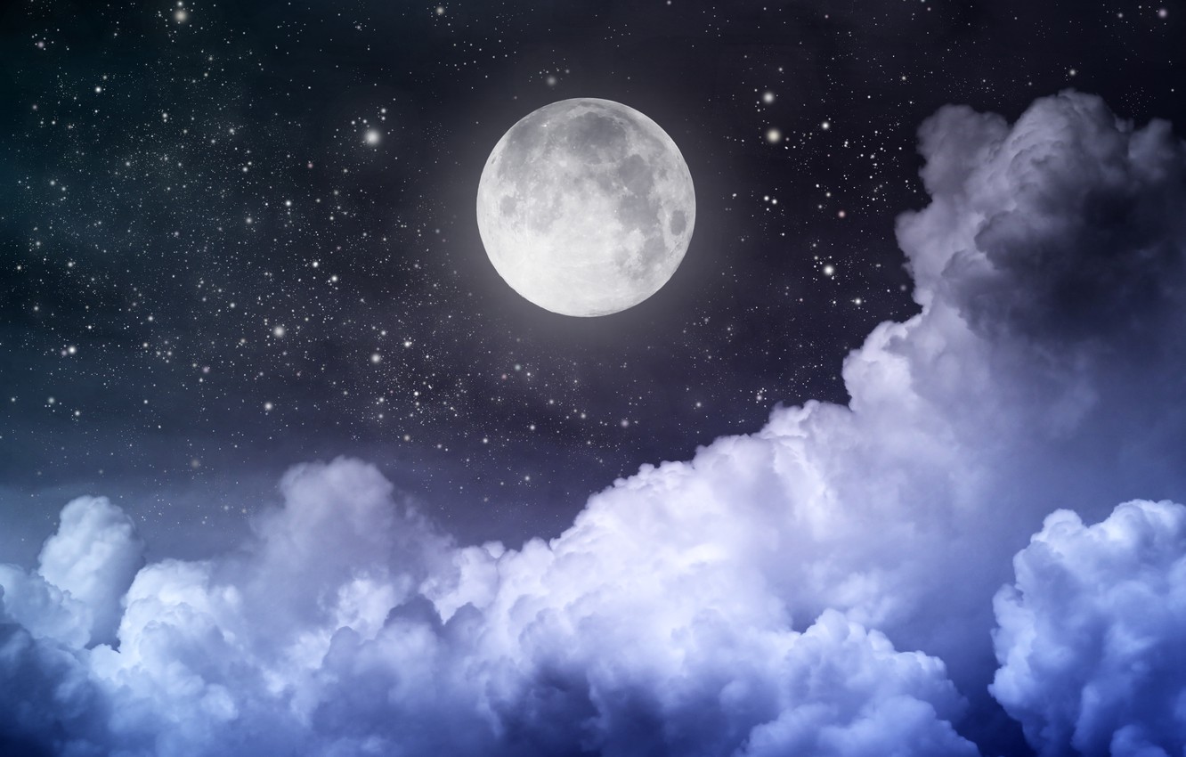 Wallpaper the sky, stars, clouds, landscape, night, The moon, moon, moonlight, sky, landscape, night, clouds, stars, midnight, moonlight, midnight image for desktop, section пейзажи