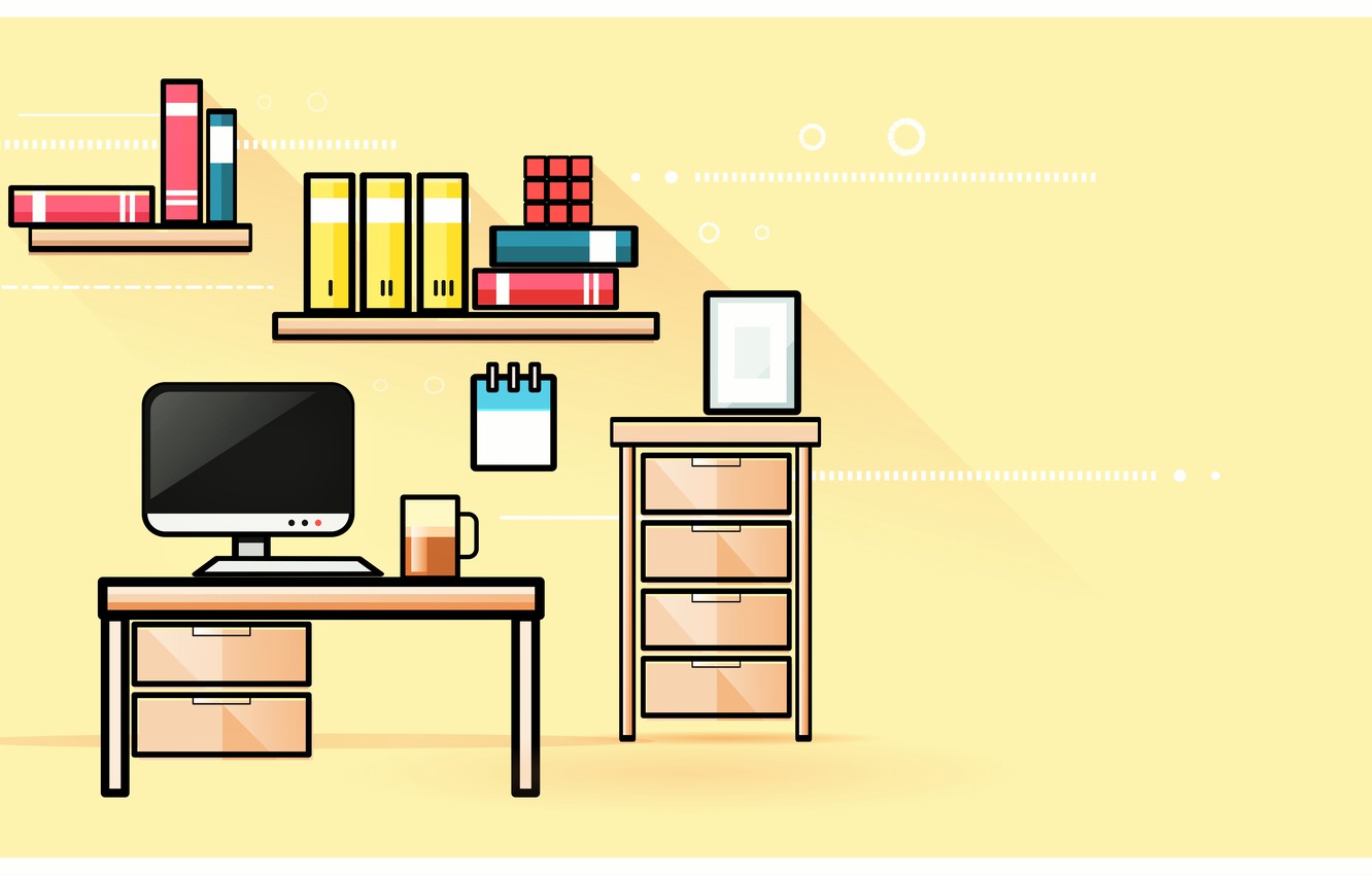 Wallpaper computer, room, furniture, vector, shelves image for desktop, section разное