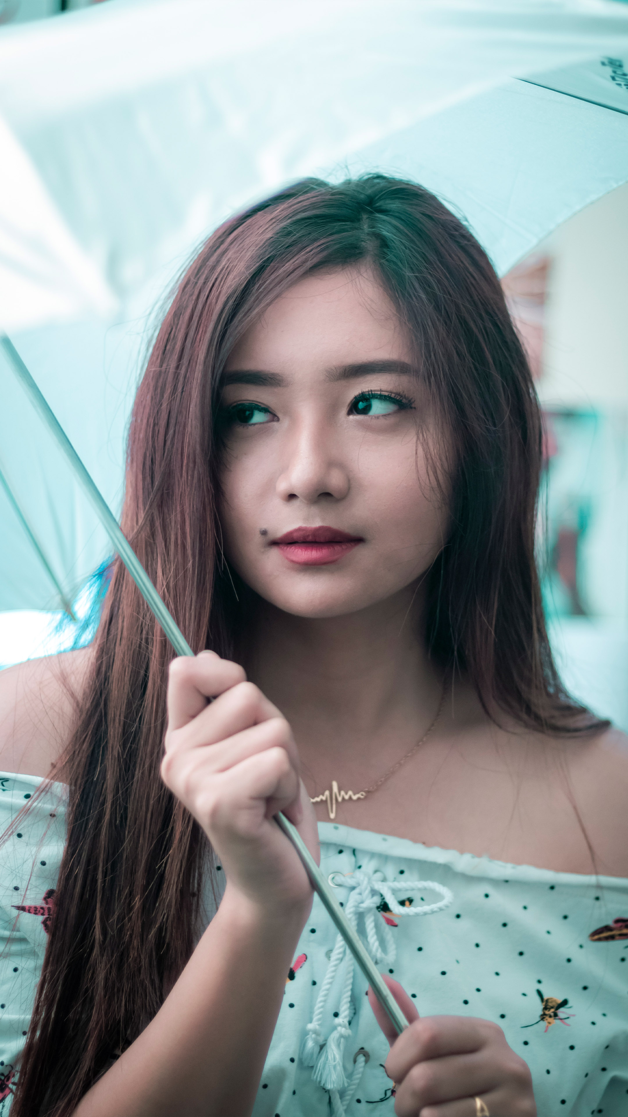 Cute Asian Model Umbrella Photography 4K Ultra HD Mobile Wallpaper