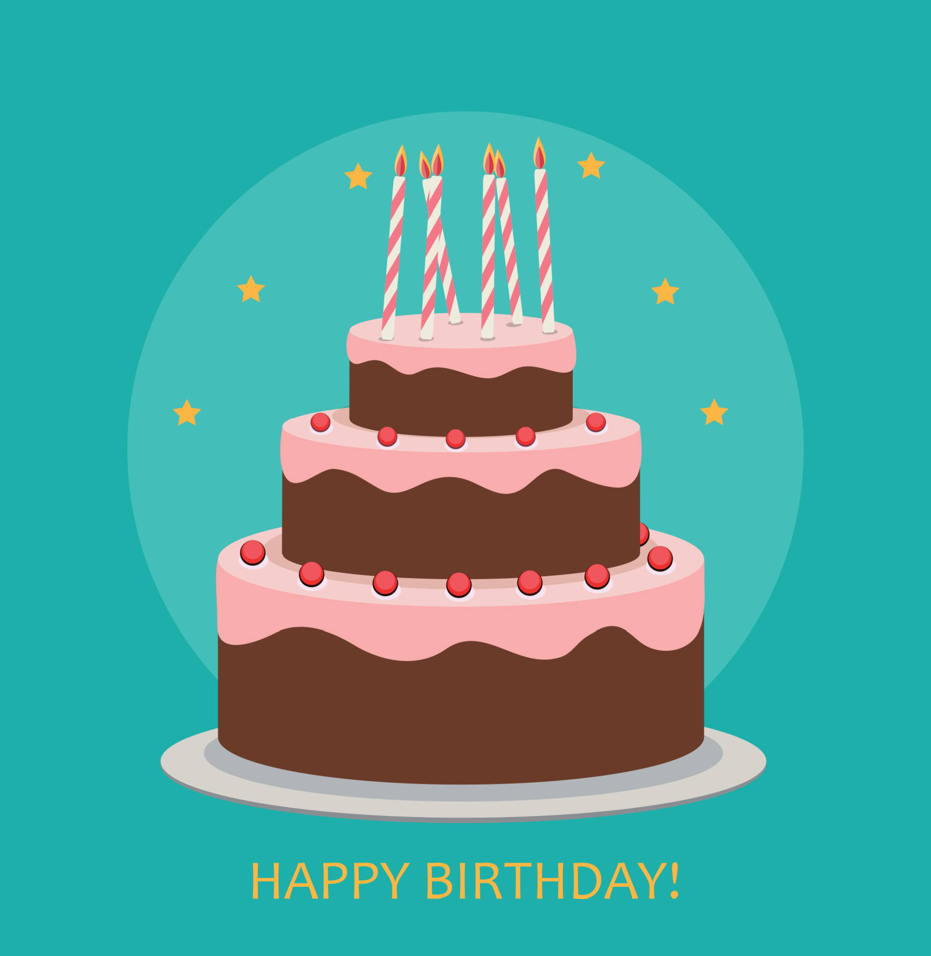 Happy Birthday Poster Background with Cake. Vector Illustration