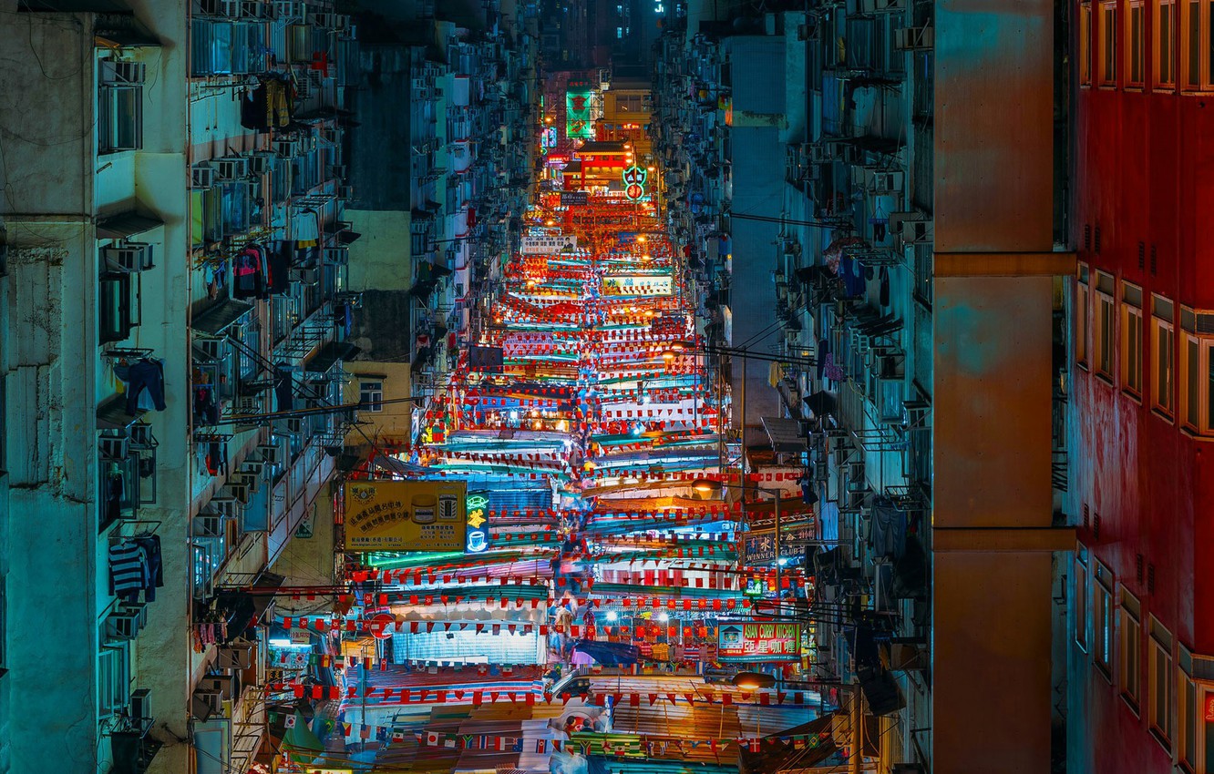 Wallpaper street, home, Hong Kong, night market, Yau MA TEI image for desktop, section город