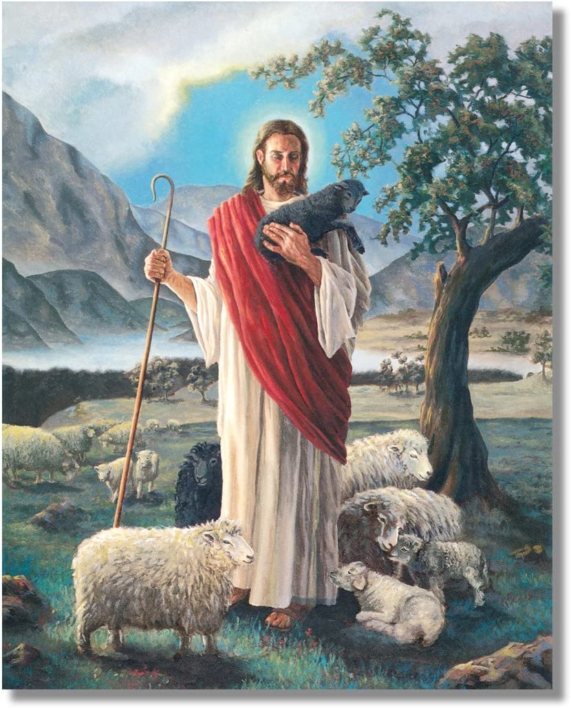Jesus Christ Shepherd with Lambs Religious Wall Picture 8x10 Art Print: Posters & Prints