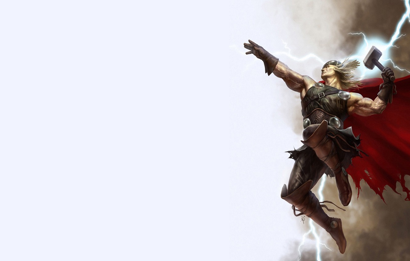 Wallpaper lightning, Thor, God, mythology, hammer, pearls, ray, God of Thunder, Mjolnir, cape, norse mythology, Asgard, mjolnir, superpowers image for desktop, section фантастика