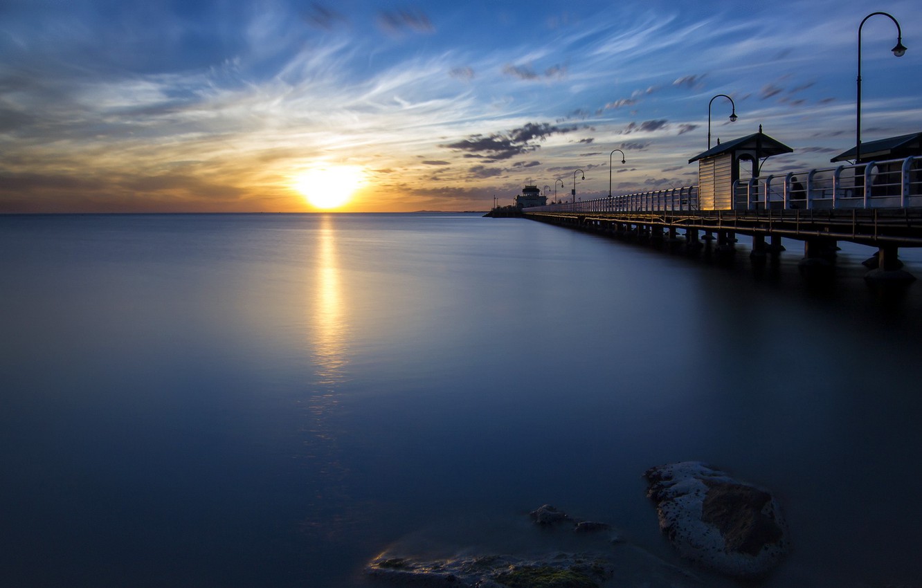 Wallpaper sea, sunset, Melbourne, Australia, Victoria, St Kilda image for desktop, section пейзажи