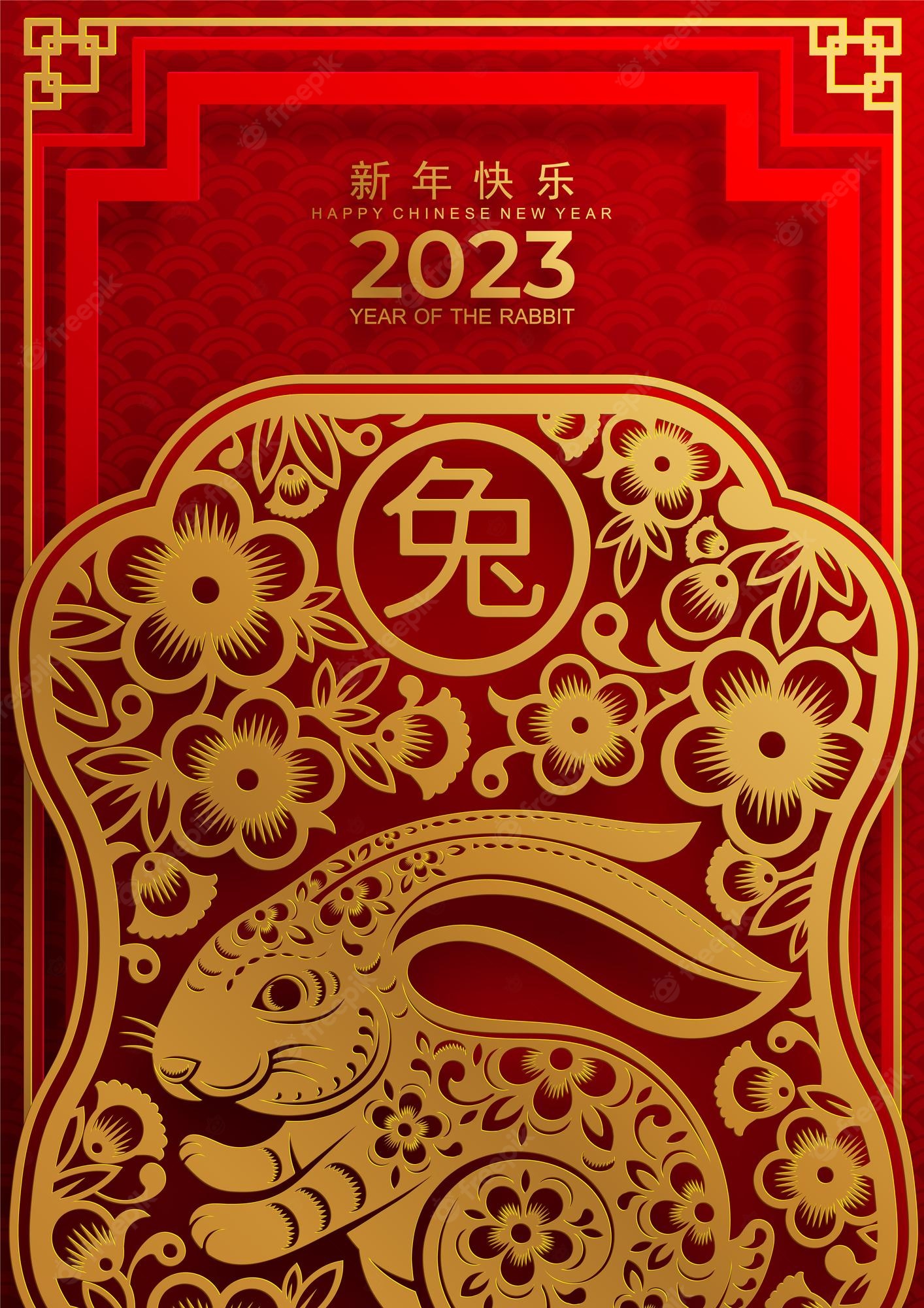 Premium Vector. Happy chinese new year 2023 year of the rabbit zodiac sign