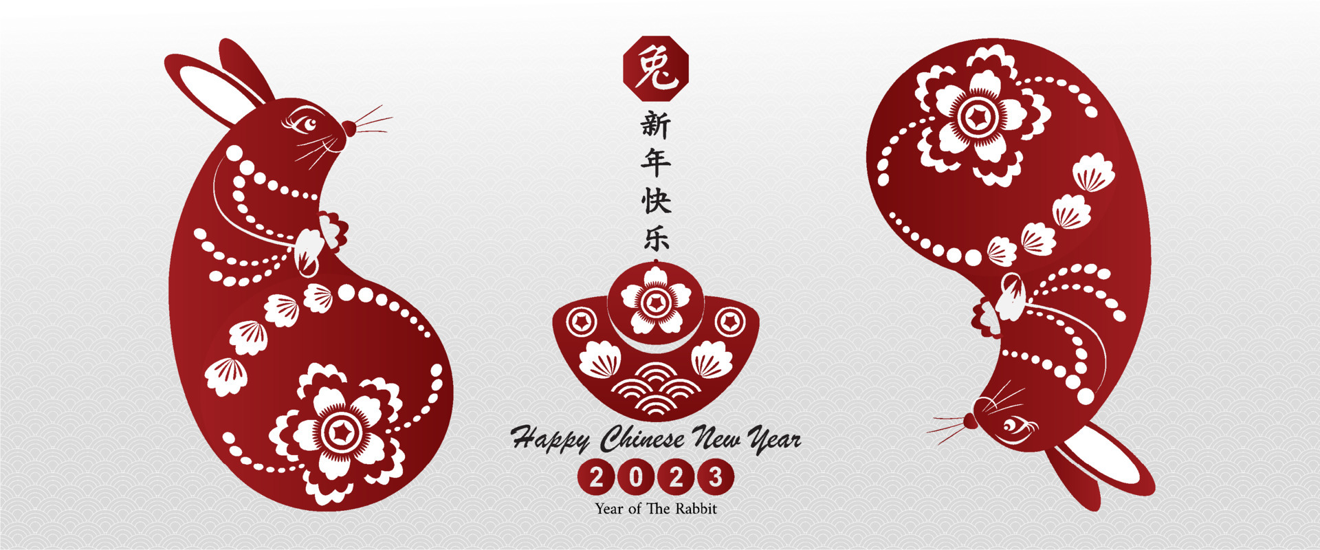 Happy Chinese new year 2023. Year of Rabbit character with asian style. Chinese translation is mean Year of Rabbit Happy Chinese new year