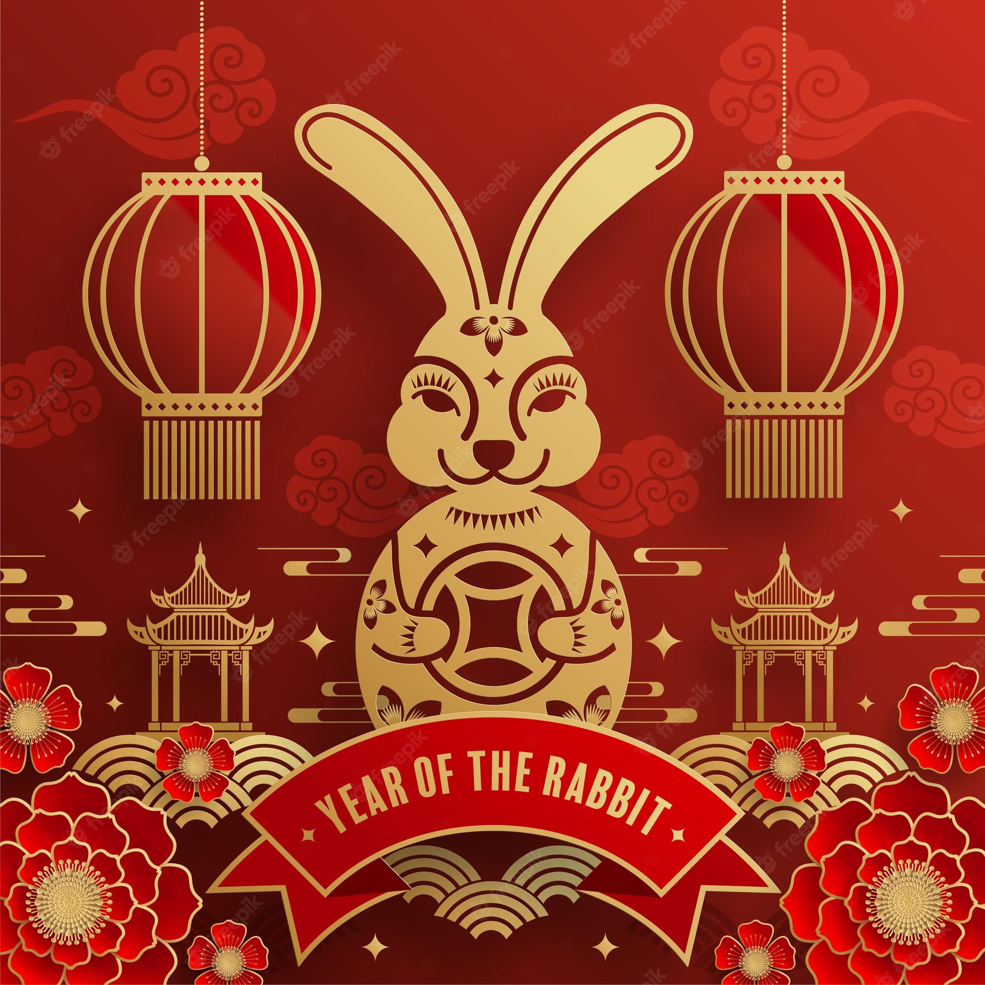 Premium Vector. Happy chinese new year 2023 year of the rabbit zodiac