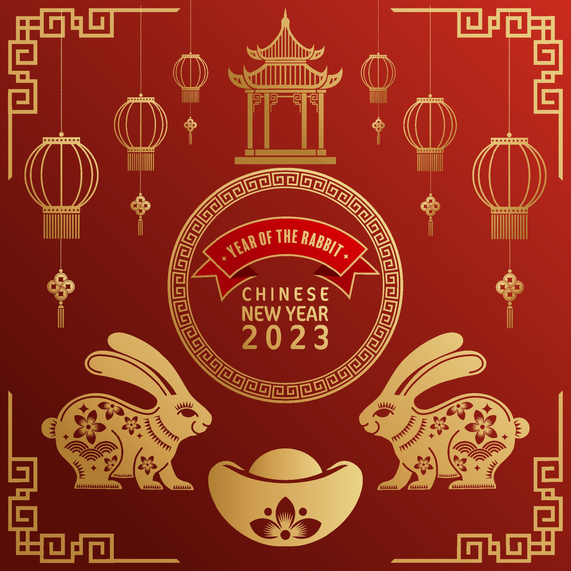 Happy chinese new year 2023 yeare of the rabbit zodiac with on color Background. 7340762 Vector Art at Vecteezy