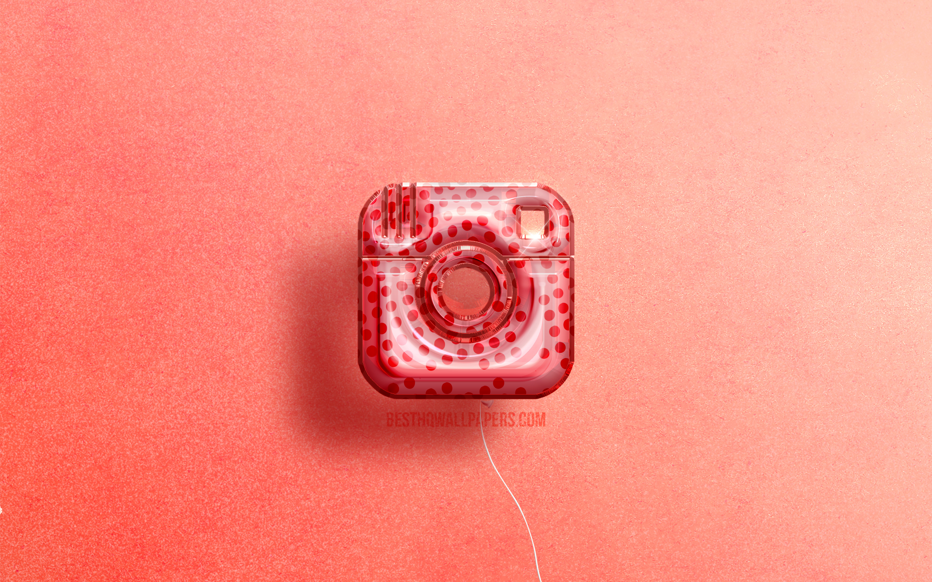Download wallpaper 4K, Instagram 3D logo, artwork, social network, pink realistic balloons, Instagram logo, pink background, Instagram for desktop with resolution 3840x2400. High Quality HD picture wallpaper