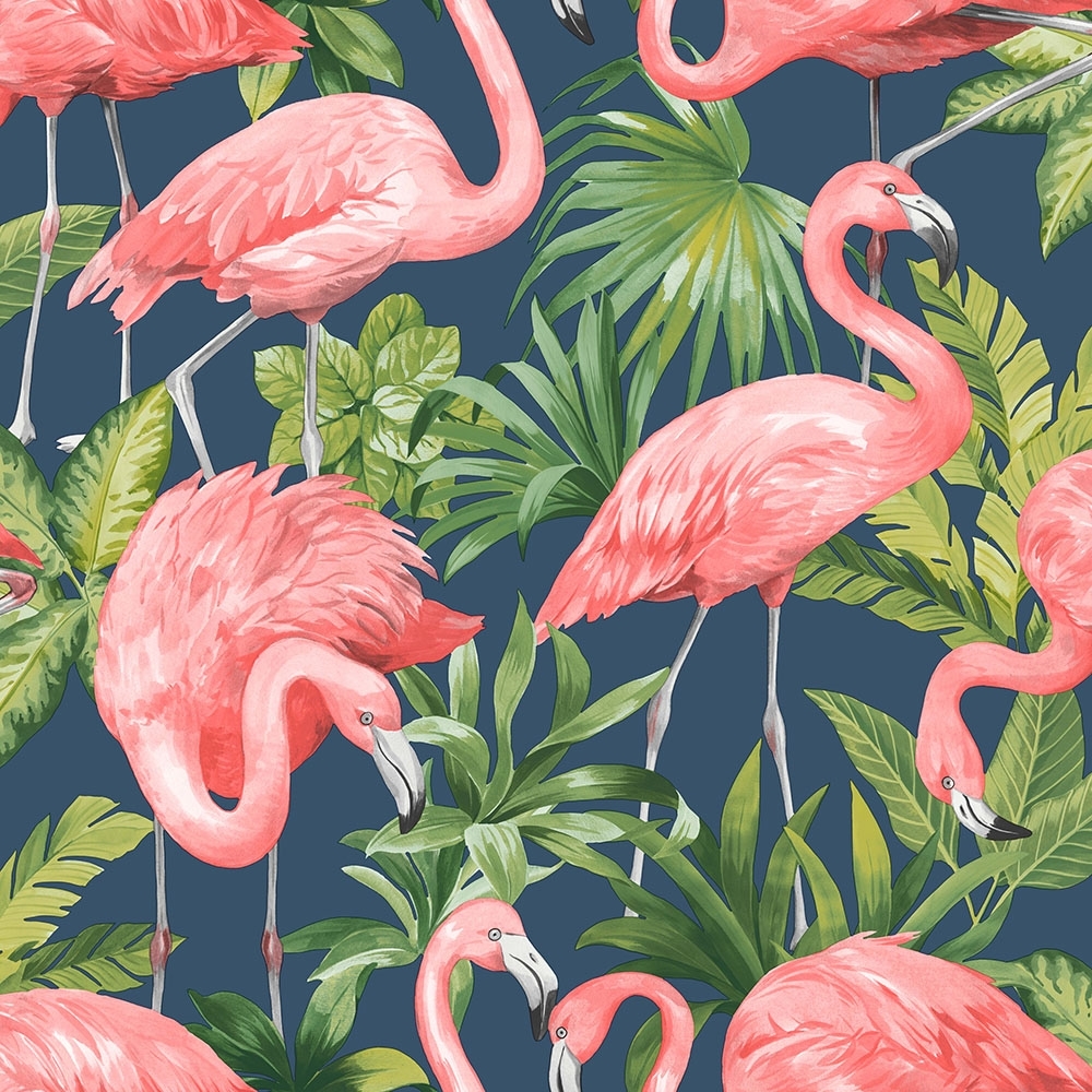 Flamingo wallpaper in navy blue & pink. I Love Wallpaper
