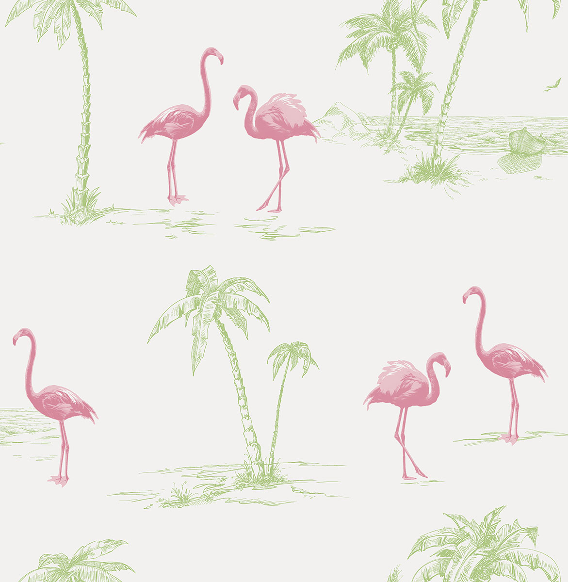 Sarasota Pink Flamingos Wallpaper. Wallpaper And Borders. The Mural Store