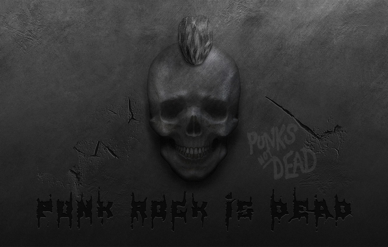 Wallpaper cracked, wall, skull, Mohawk, punk rock, punk rock, punk rock is dead, punk rock is dead, punks not dead, punks alive image for desktop, section музыка
