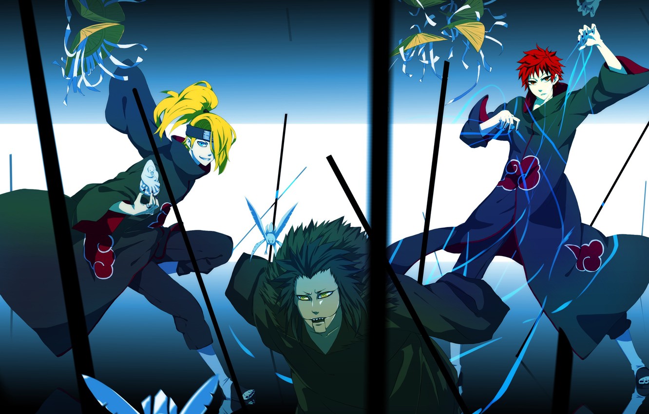 Wallpaper birds, doll, the battle, naruto, art, akatsuki, Deidara, Sasori image for desktop, section сэйнэн