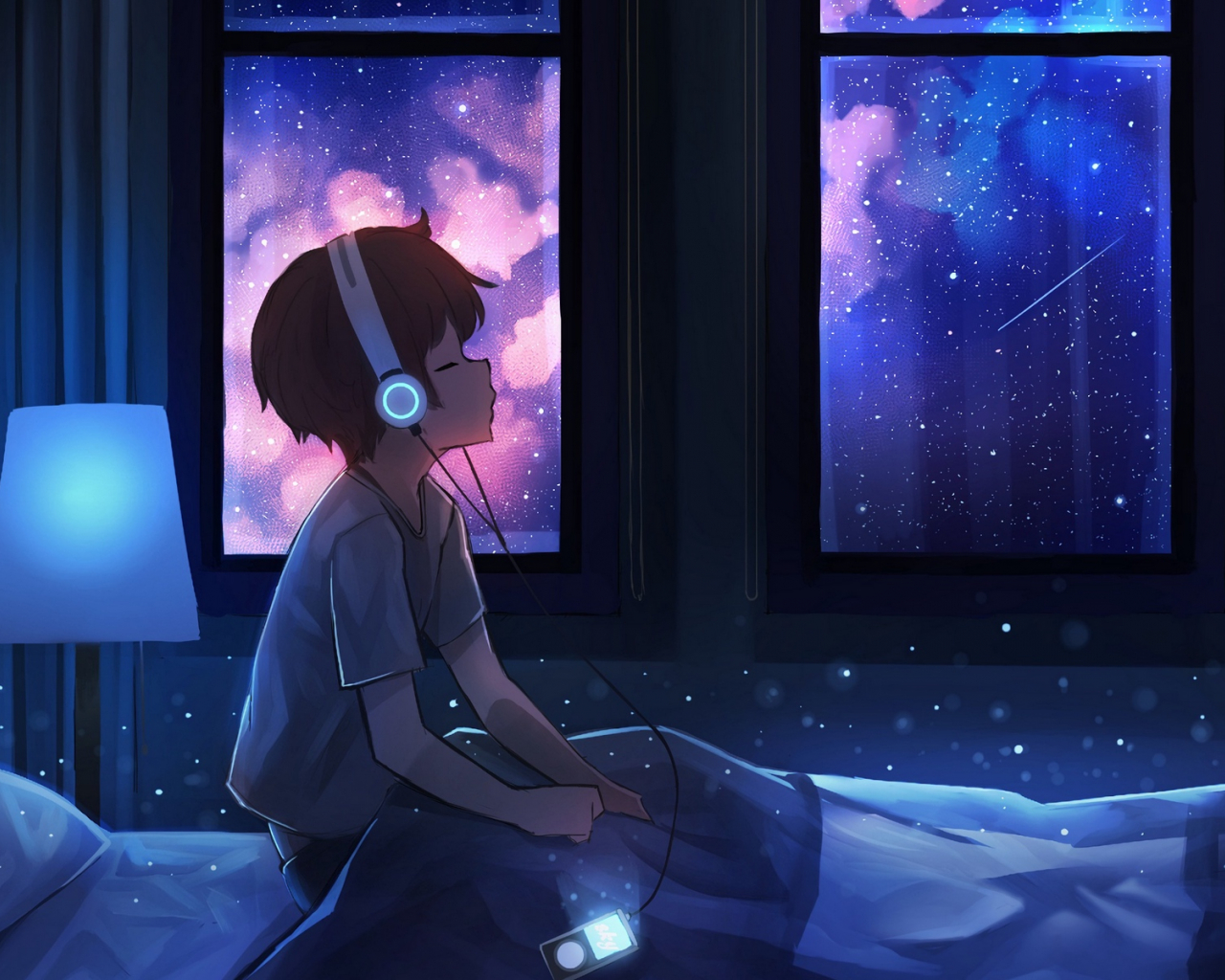 Free download Wallpaper Boy Night Headphones Starry Sky Art Art Boy [1600x1200] for your Desktop, Mobile & Tablet. Explore Headphones Anime Boy Wallpaper. Anime Boy Wallpaper, Cute Anime Boy