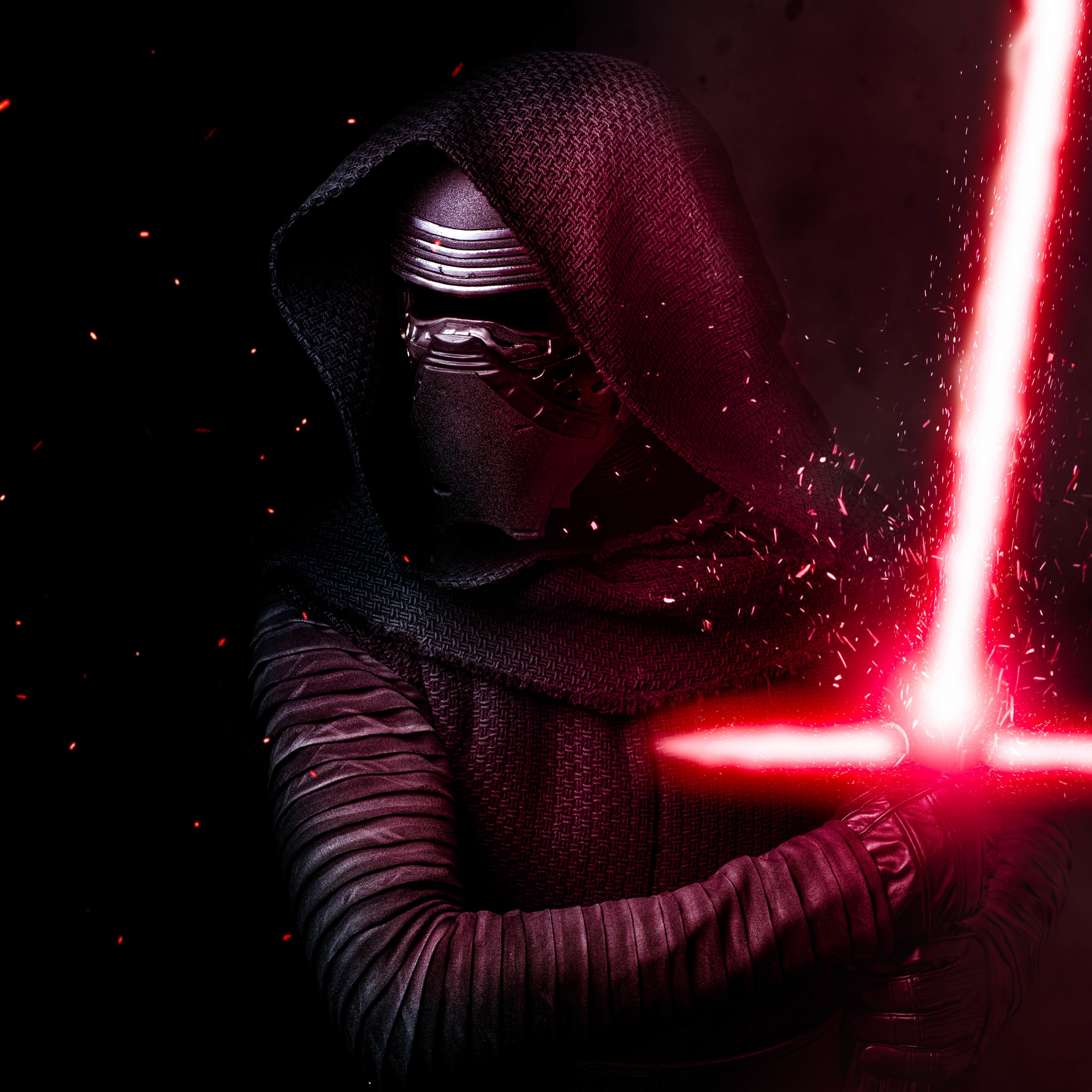 Kylo Ren Wallpaper 4K, Star Wars, Dark background, Lightsaber, Cosplay, Graphics CGI