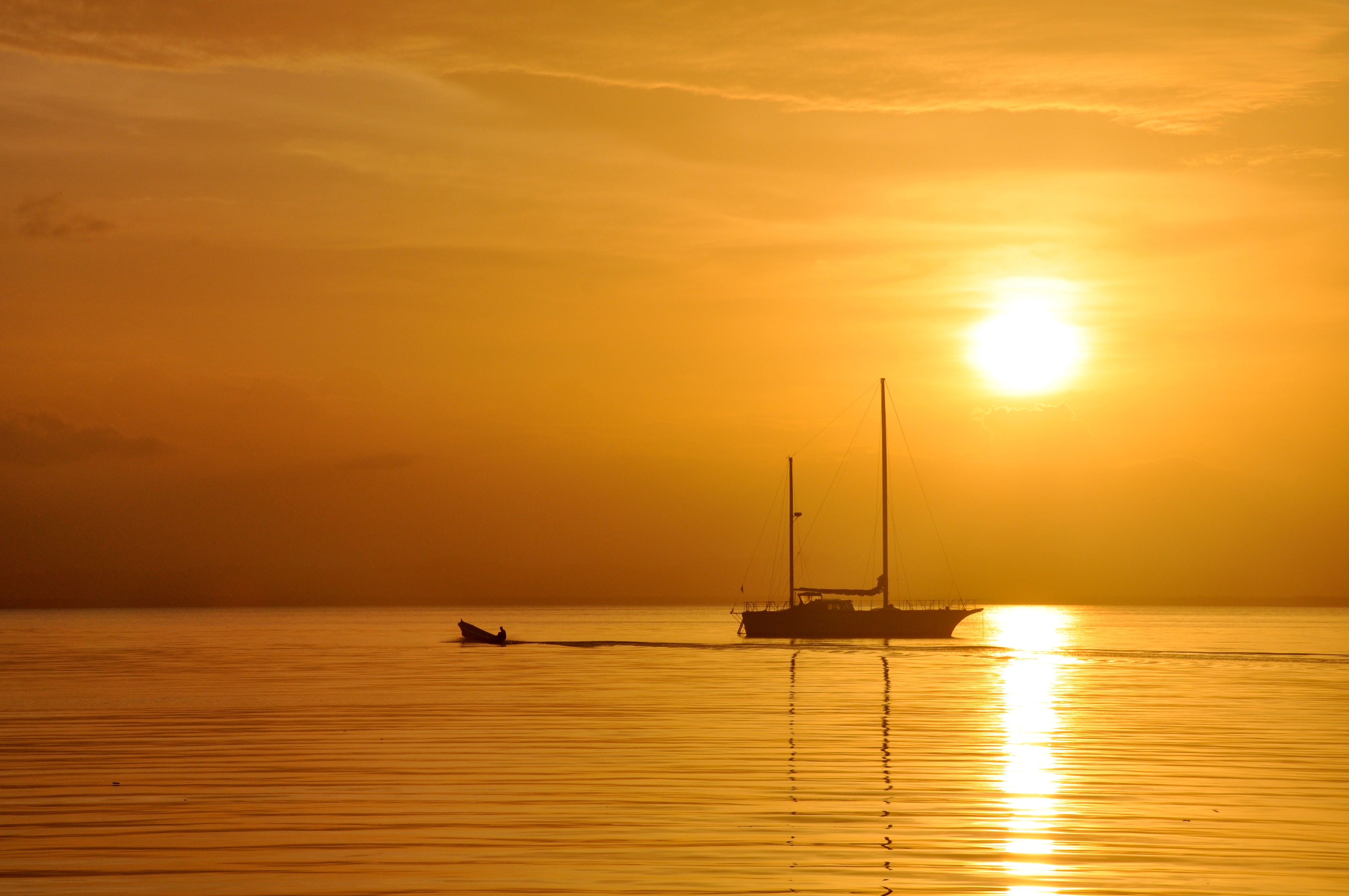 Boat Ocean Sea Sun Sunset Thailand orange HD wallpaper