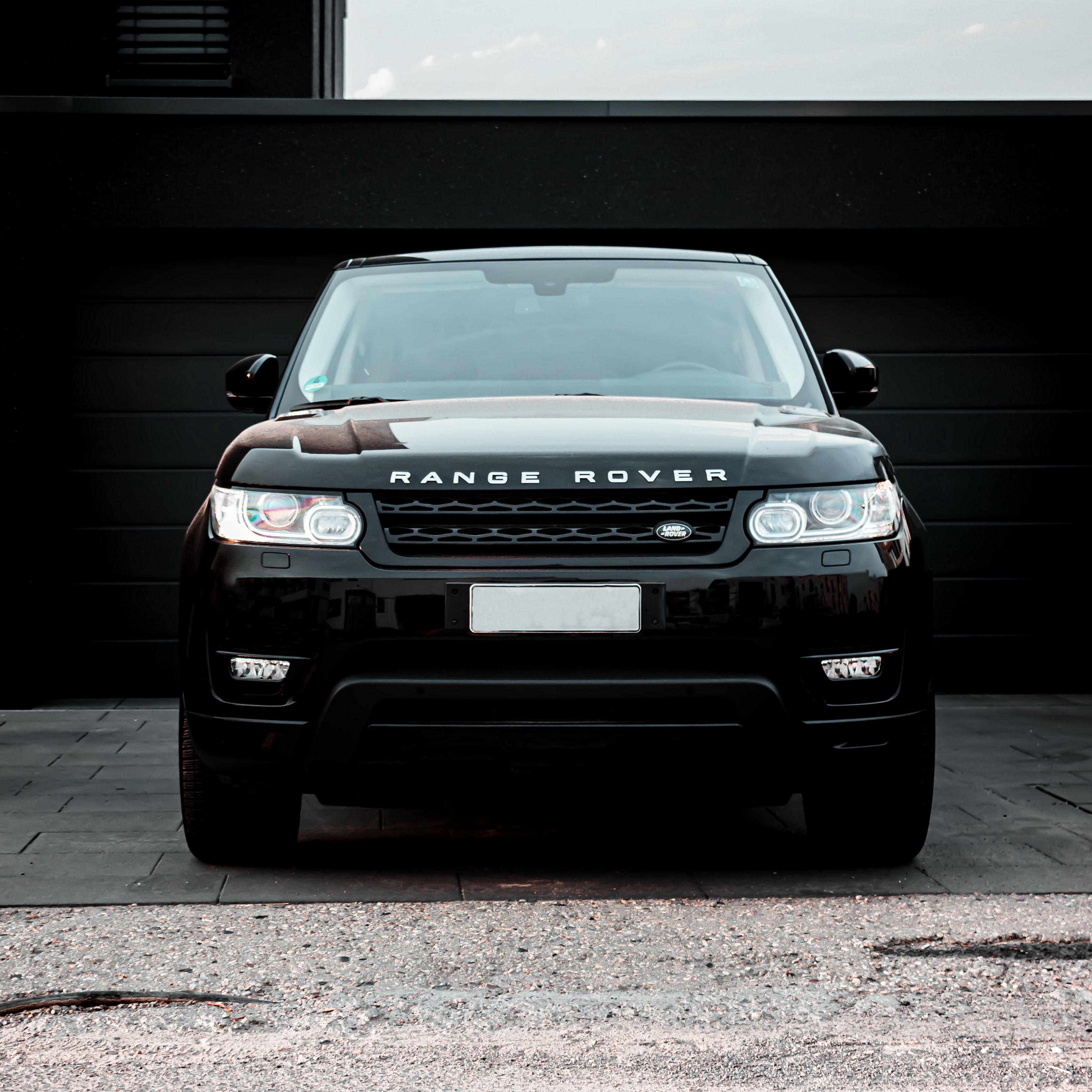 Download wallpaper 3415x3415 land rover, range rover, car, black, suv, front view ipad pro 12.9 retina for parallax HD background