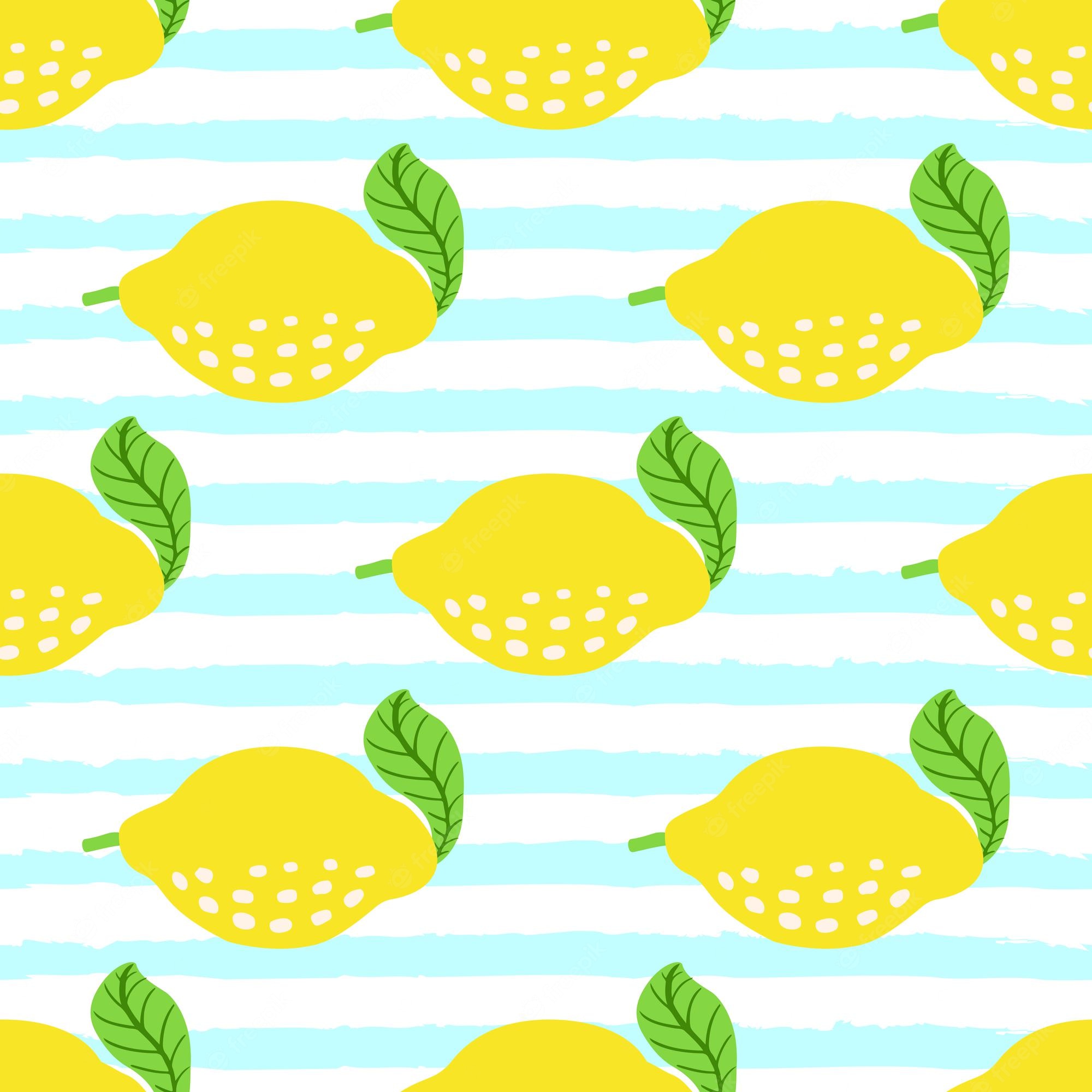 Premium Vector. Lemon fruit pattern on blue grunge stripes. seamless summer citrus pattern with lemons, leaves. tropical abstract print background. vector illustration. vector bright print for fabric or wallpaper