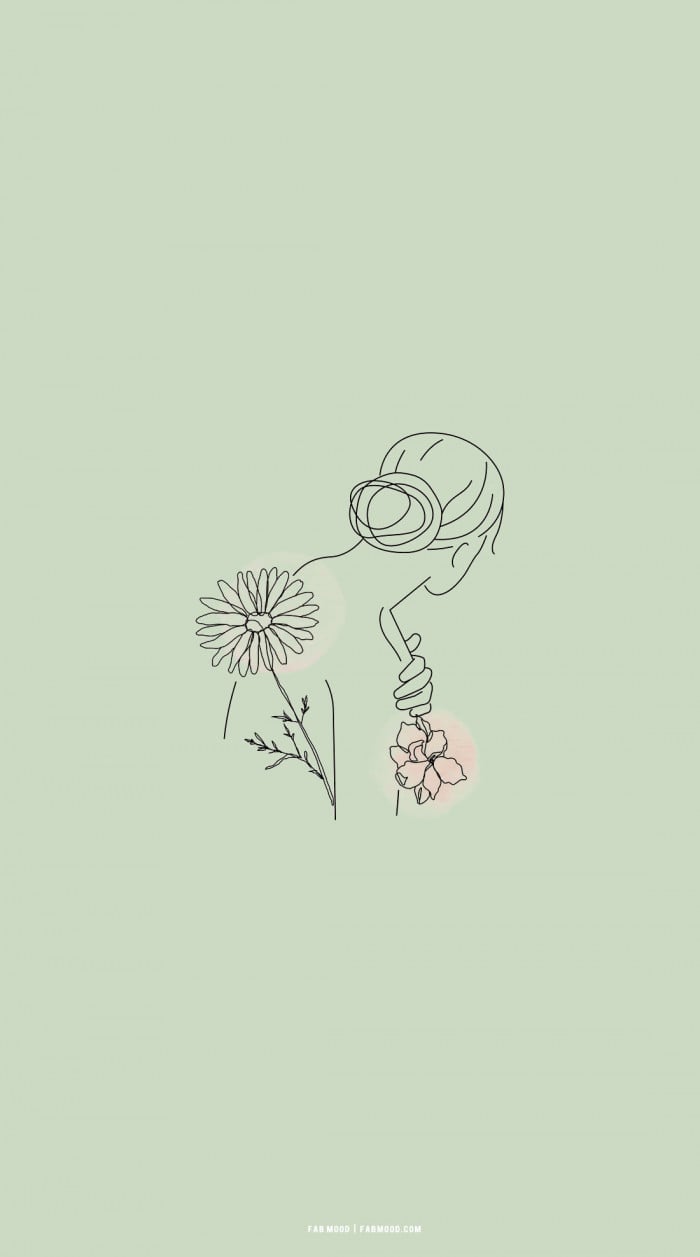 Cute Spring Wallpaper for Phone & iPhone, Flower & Woman Pastel Green Background