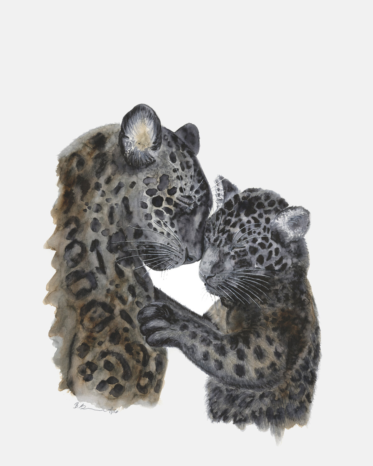 Ebern Designs Jayne Mom and Baby Jaguars Canvas Art