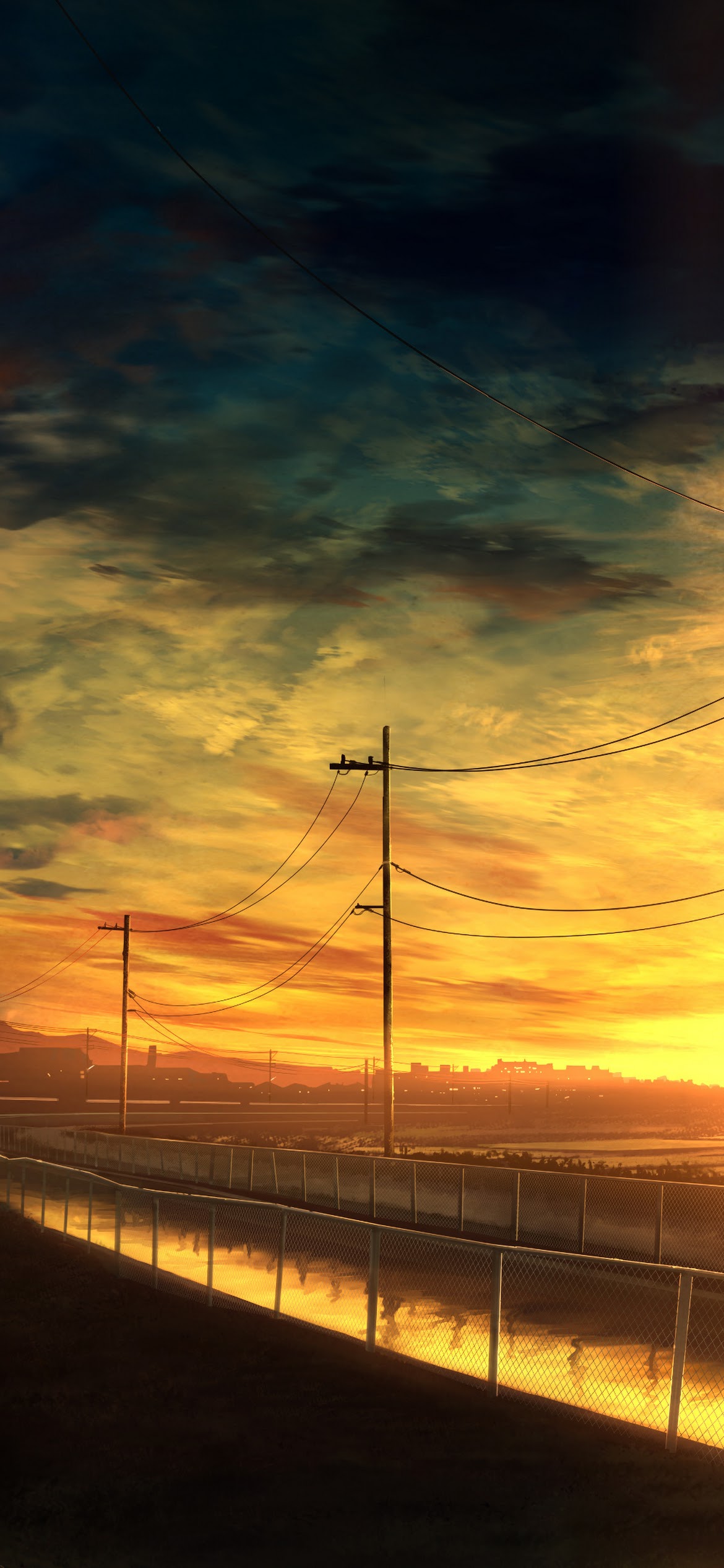 Anime Scenery Sunset Landscape Phone iPhone 4K Wallpaper free Download