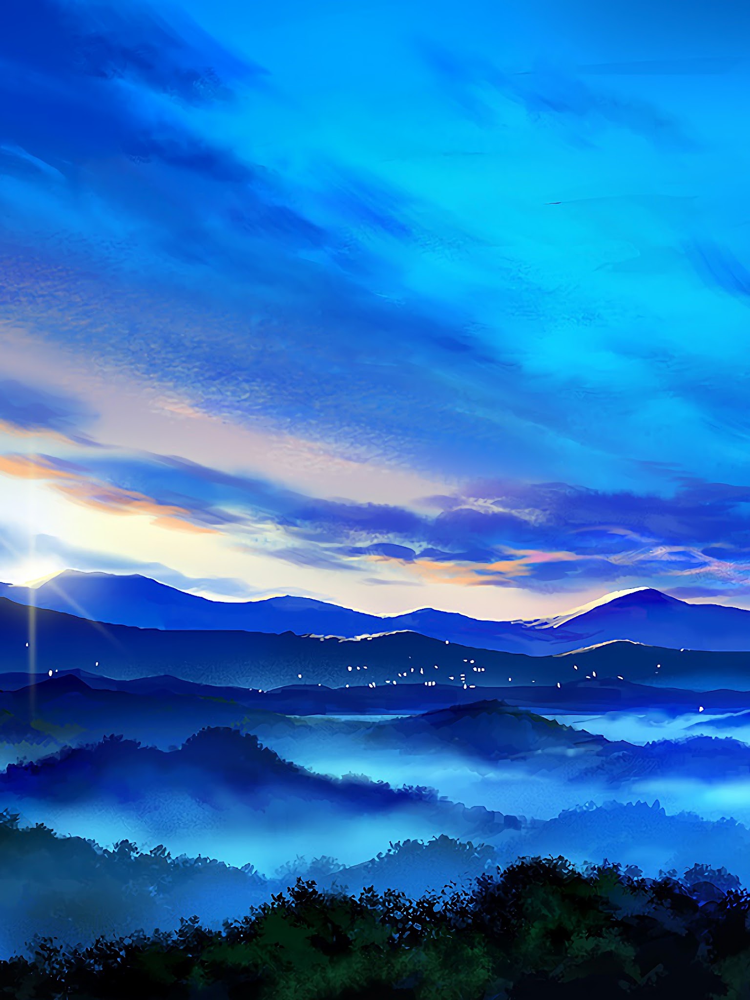 Anime Mountain Landscape Sunrise Scenery Phone iPhone 4K Wallpaper free Download