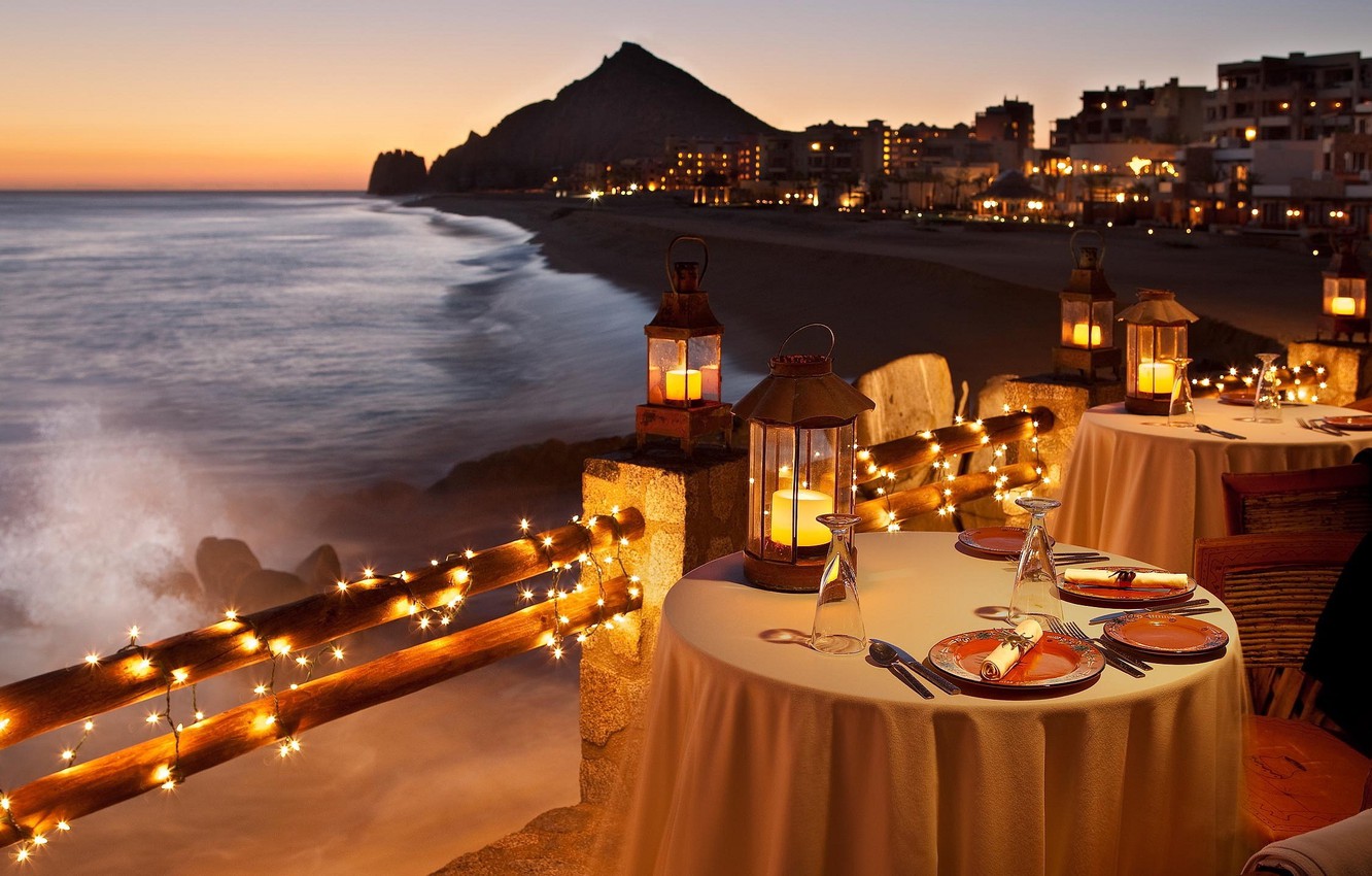 Wallpaper shore, the evening, restaurant, Beach, dinner, Candlelight, Dinner image for desktop, section настроения
