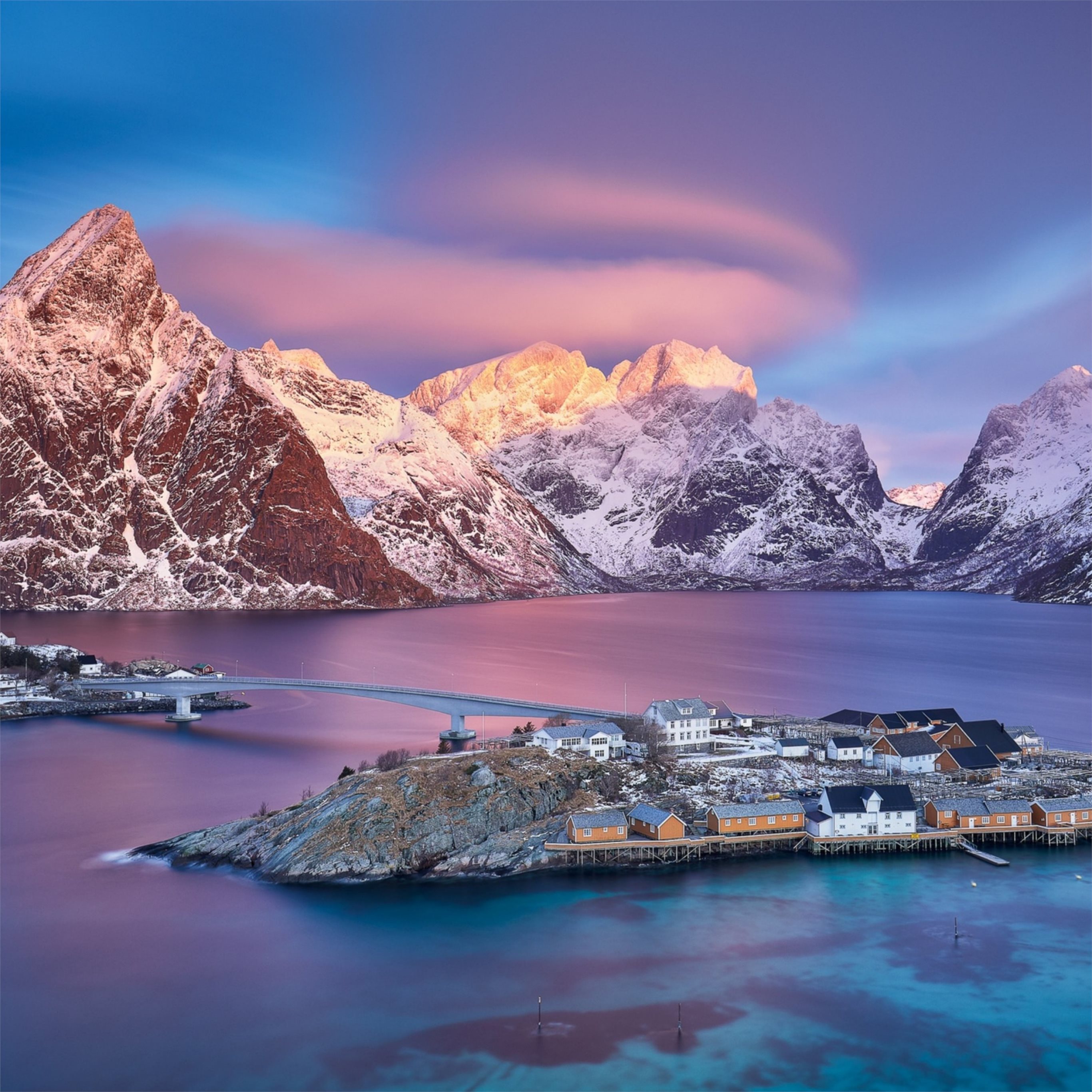 norway mountains island bridges sunrises 4k iPad Wallpaper Free Download