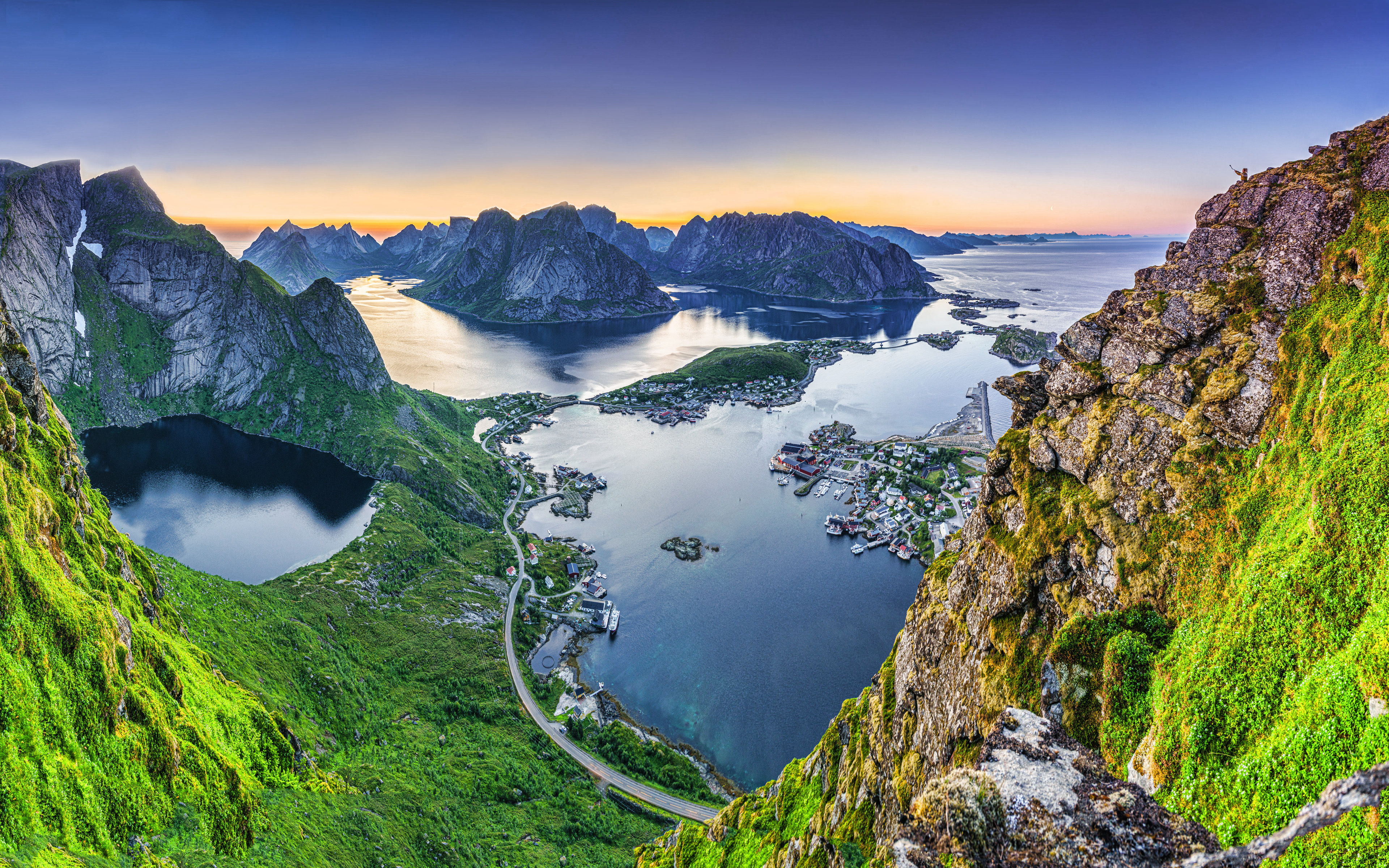 Download wallpaper Norway, 4k, mountains, Lofoten Islands, beautiful nature, Reinebringen, HDR, Reine, Europe for desktop with resolution 3840x2400. High Quality HD picture wallpaper