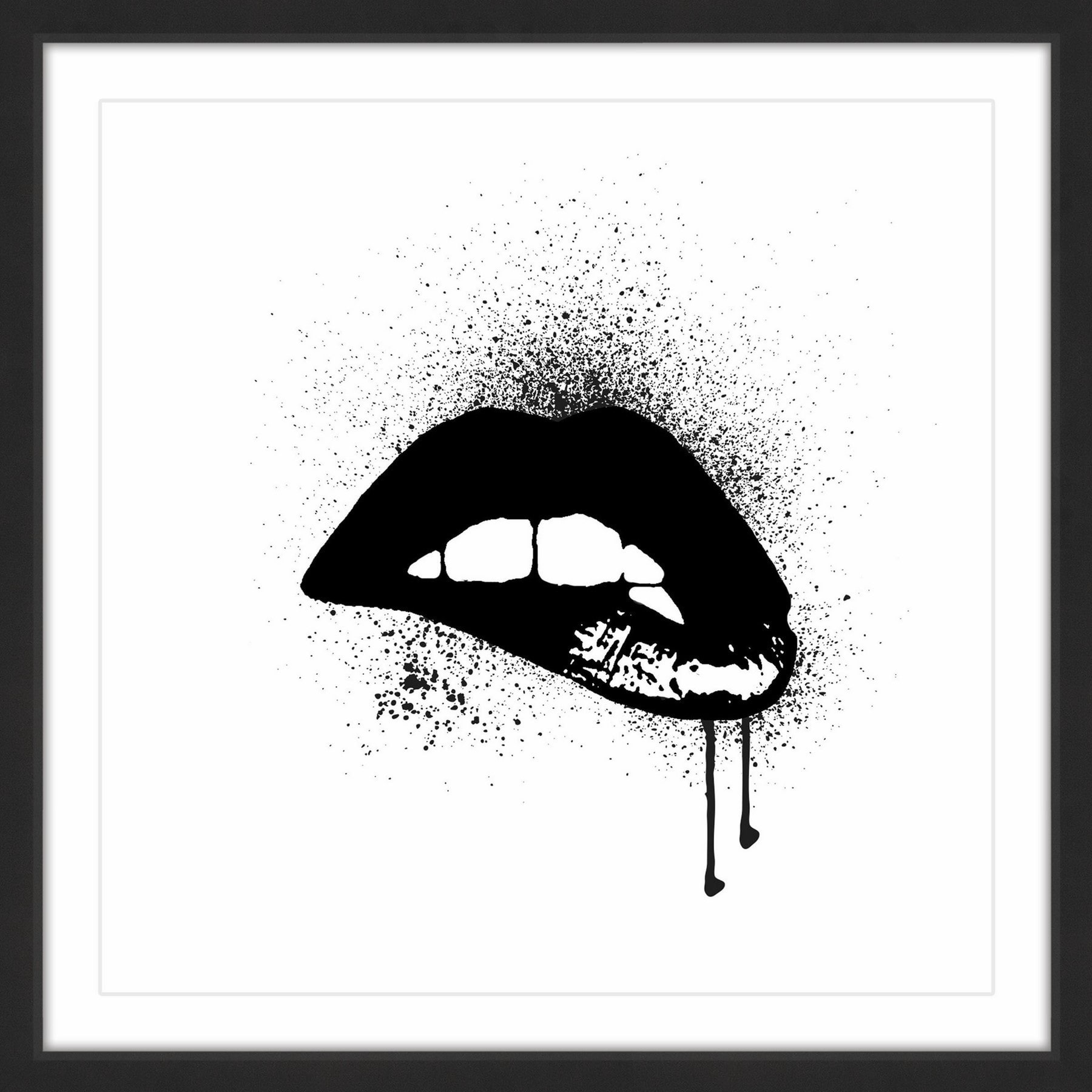 Black Drip Lips Framed Painting Print