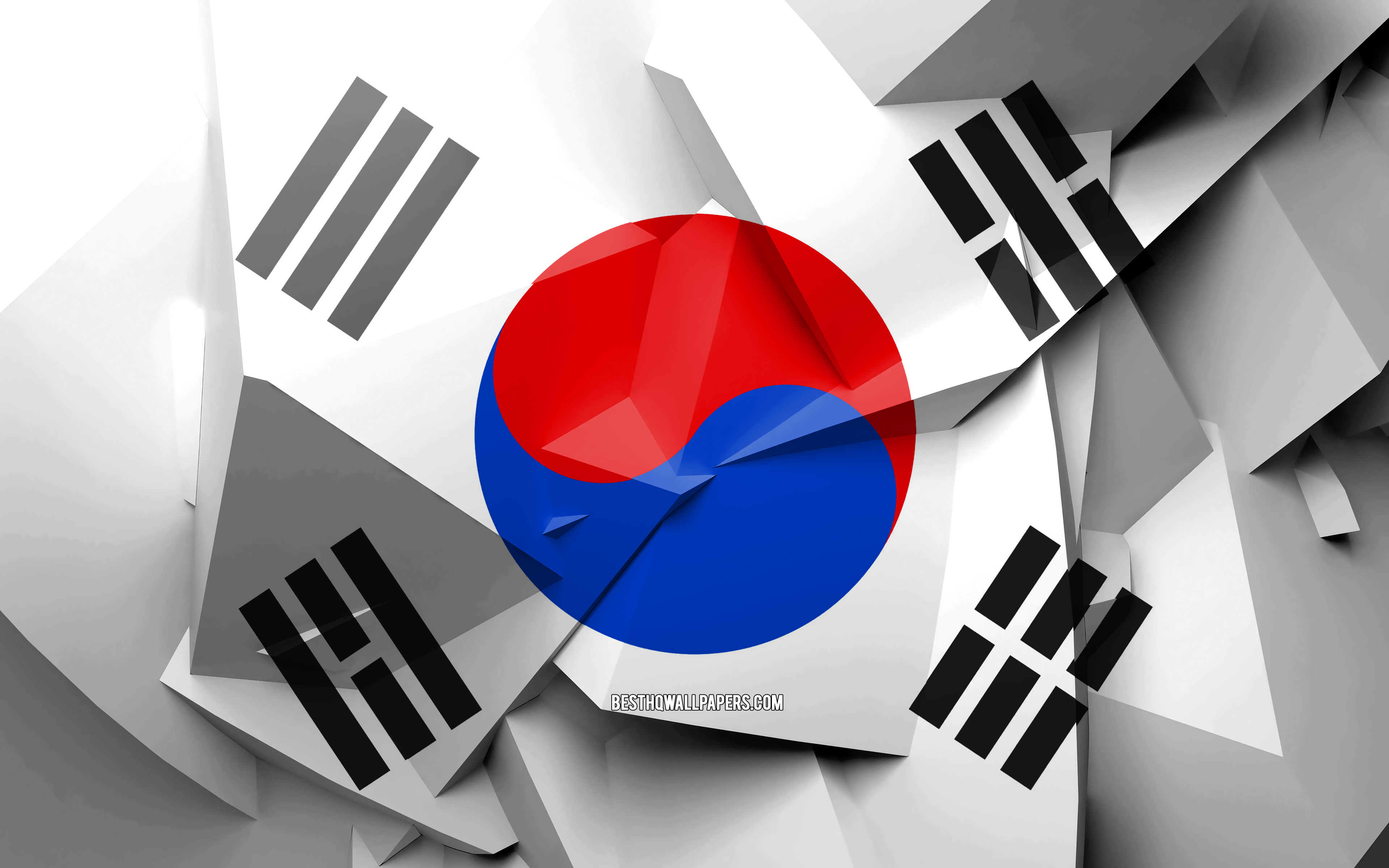 Download wallpaper 4k, Flag of South Korea, geometric art, Asian countries, South Korean flag, creative, South Korea, Asia, South Korea 3D flag, national symbols for desktop with resolution 3840x2400. High Quality HD