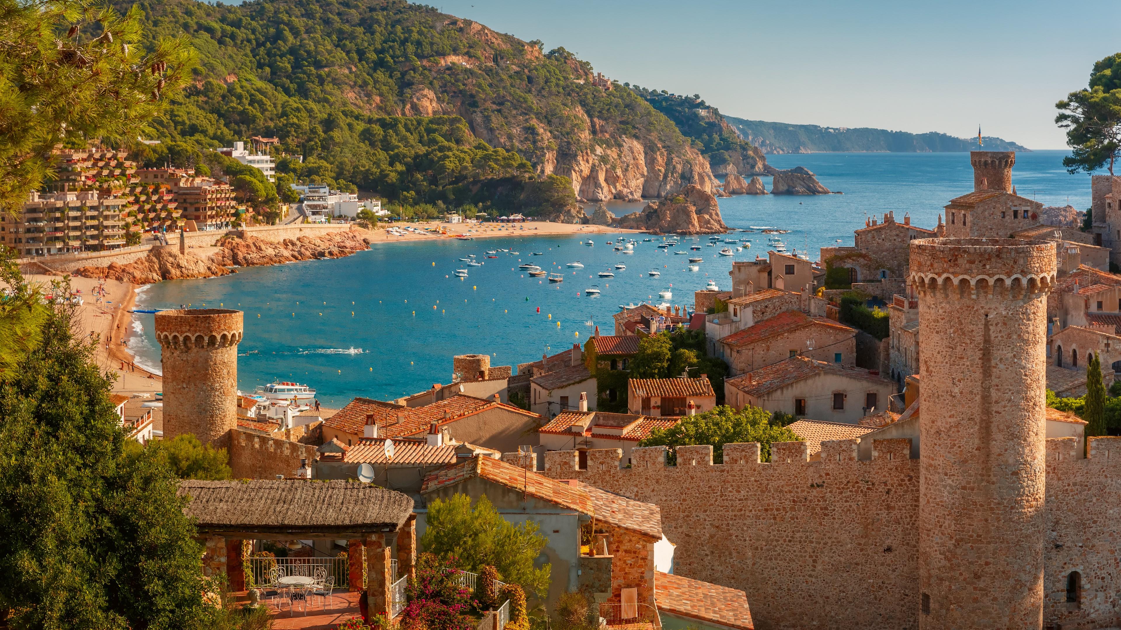 Summer In Spain Tossa De Mar Municipality In Catalonia Medieval Castle Wallpaper HD 3840x2160, Wallpaper13.com