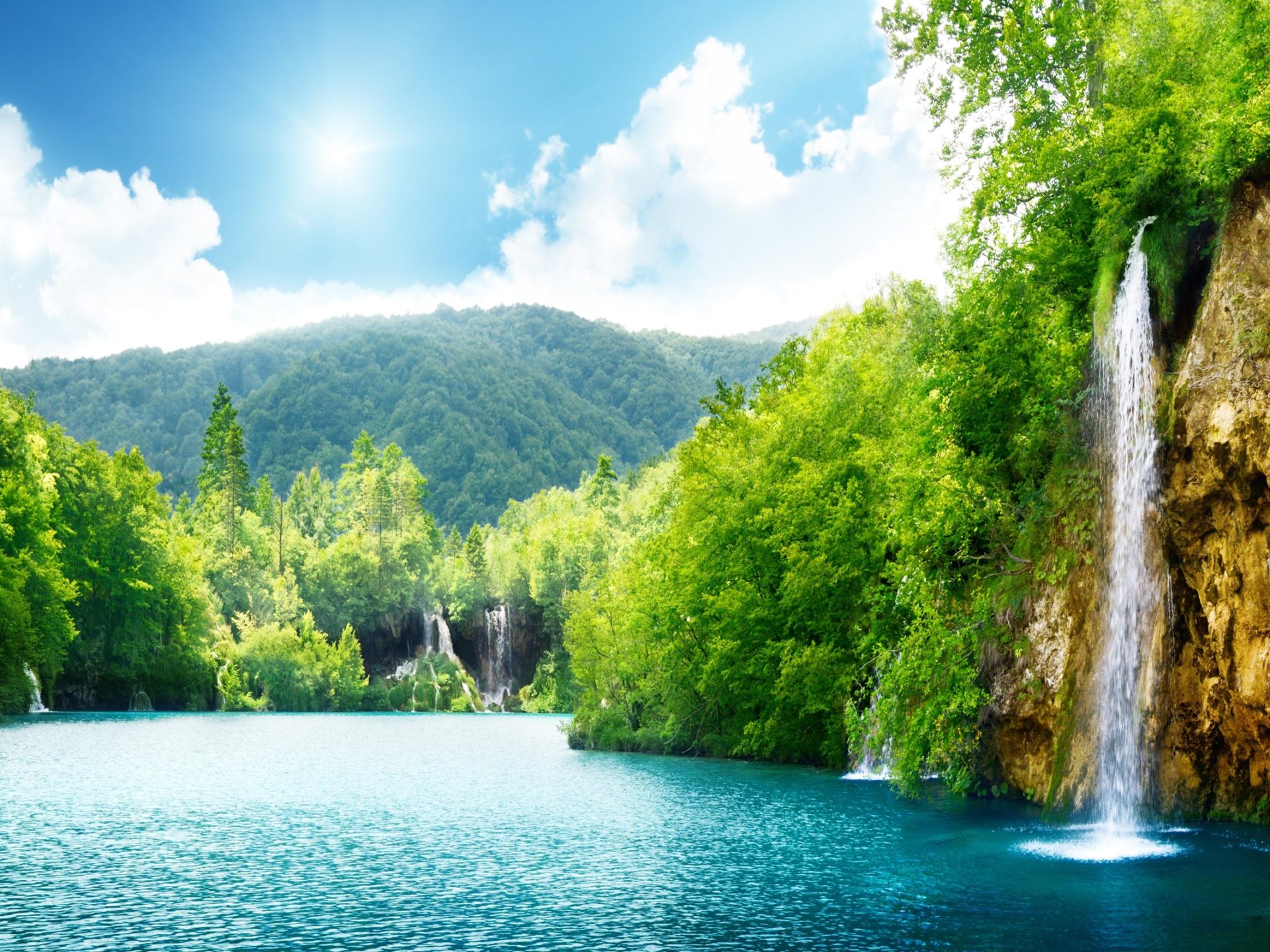 Nature Waterfall Summer Lake Trees HD Wallpaper 87432, Wallpaper13.com