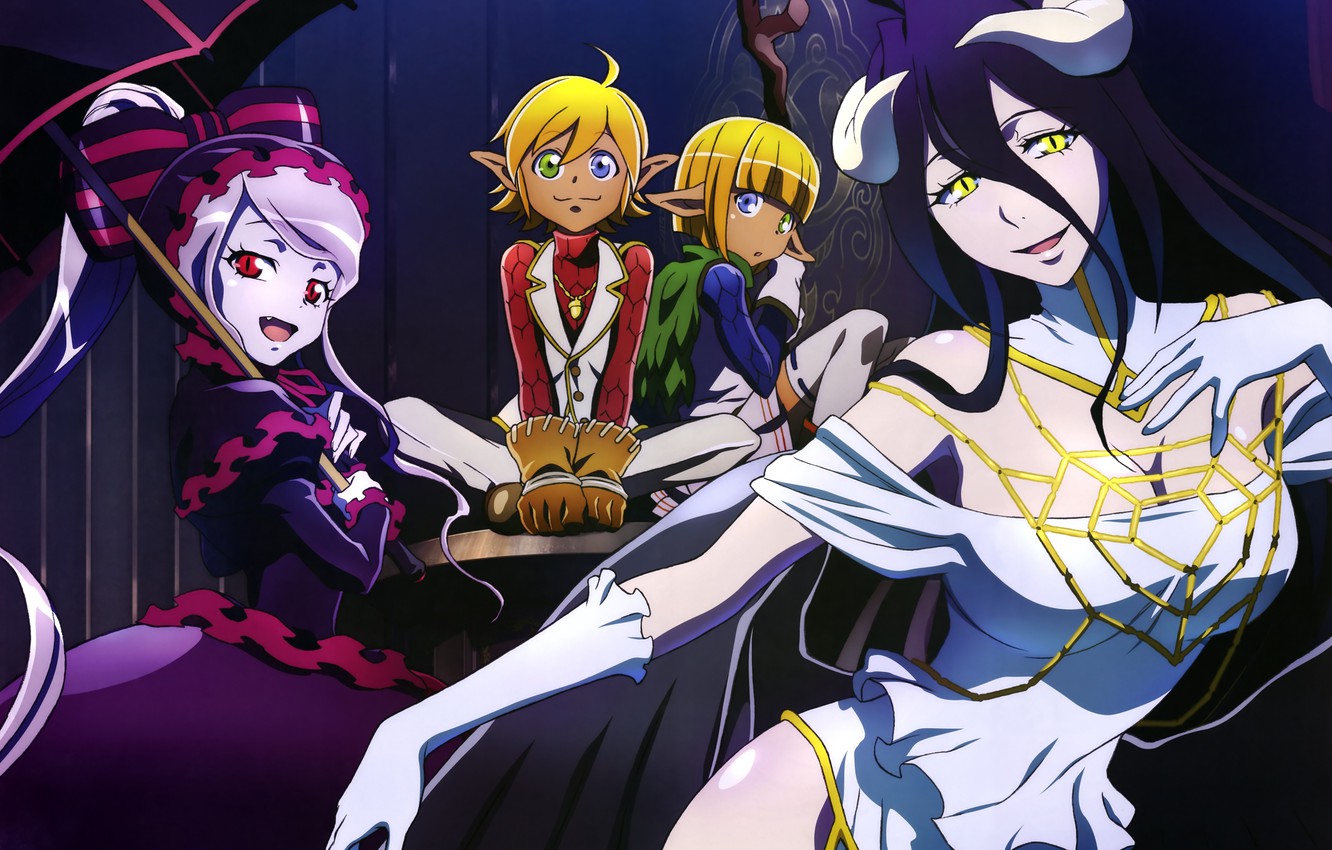 Wallpaper Overlord, game, devil, umbrella, wings, vampire, asian, manga, japanese, oriental, asiatic, oppai, bishojo, season 2, horn, light novel image for desktop, section сёнэн