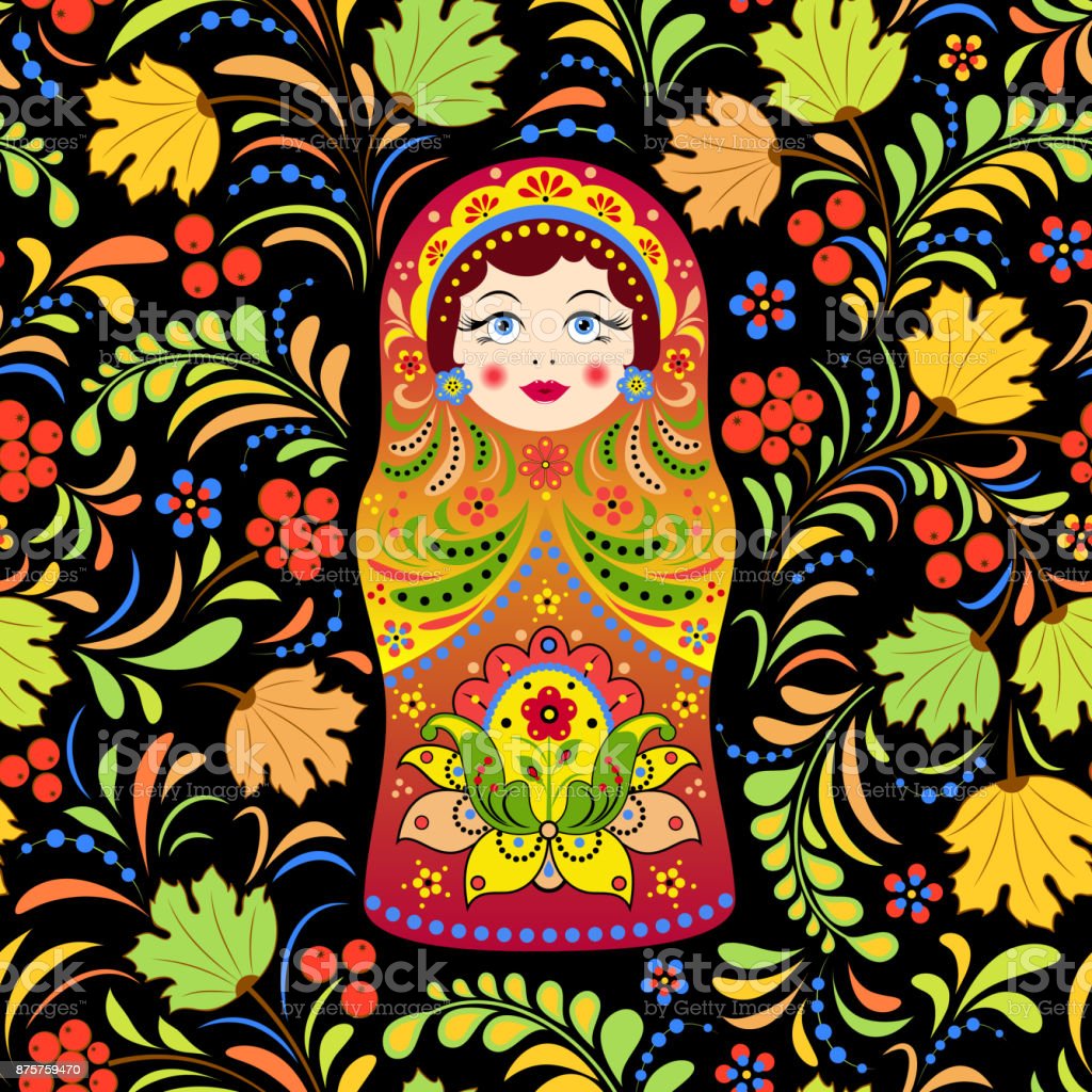 Russian Doll Matryoshka And Abstract Flowers Stock Illustration Image Now