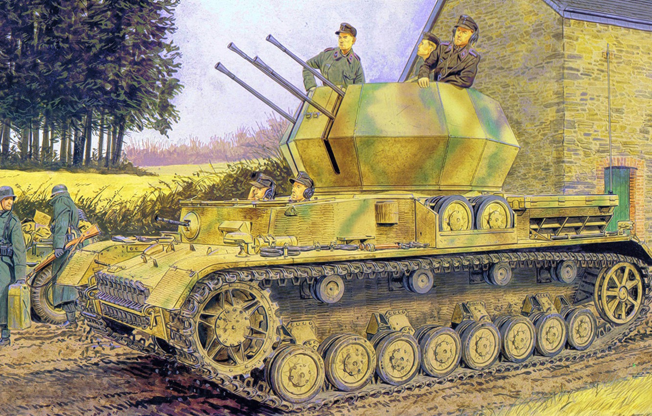 Wallpaper weapon, war, art, painting, tank, ww Flakpanzer IV Ausf G Wirbelwind image for desktop, section оружие