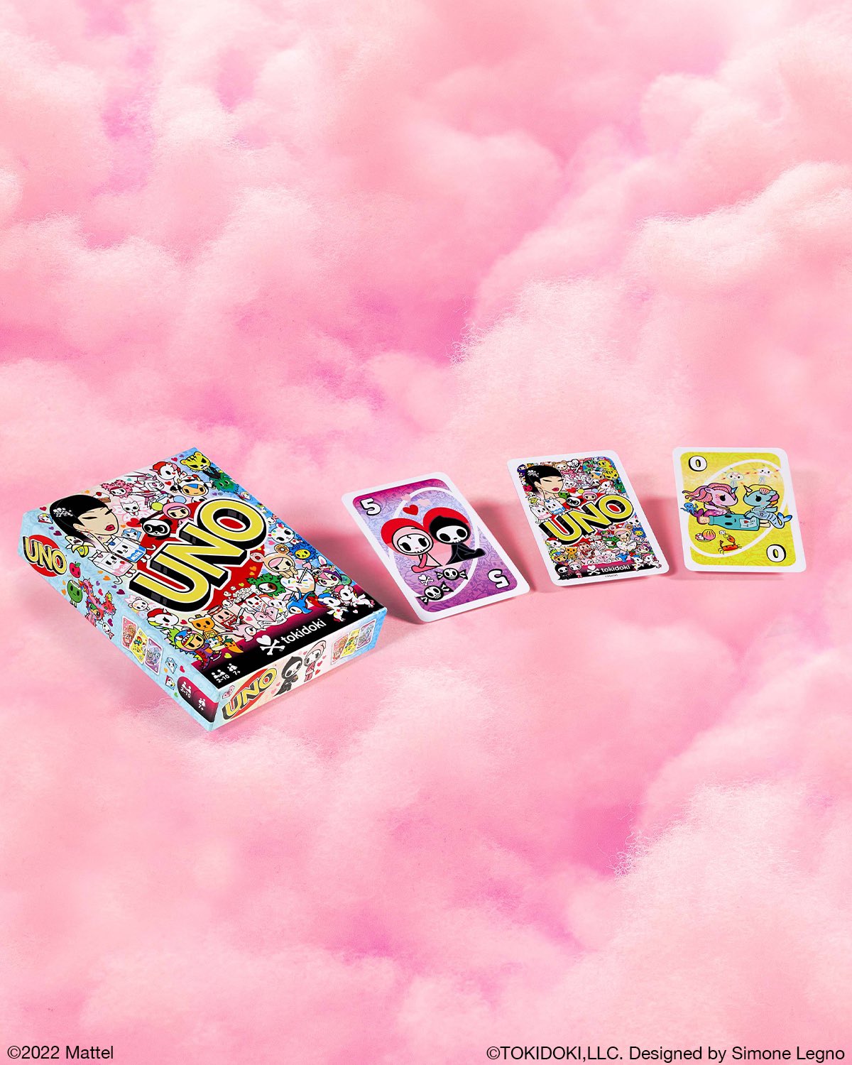 UNO're spreading the love with This deck features tokidoki characters + a unique Wild Sweetheart Shield card that “protects your heart” by allowing you to block Draw Two