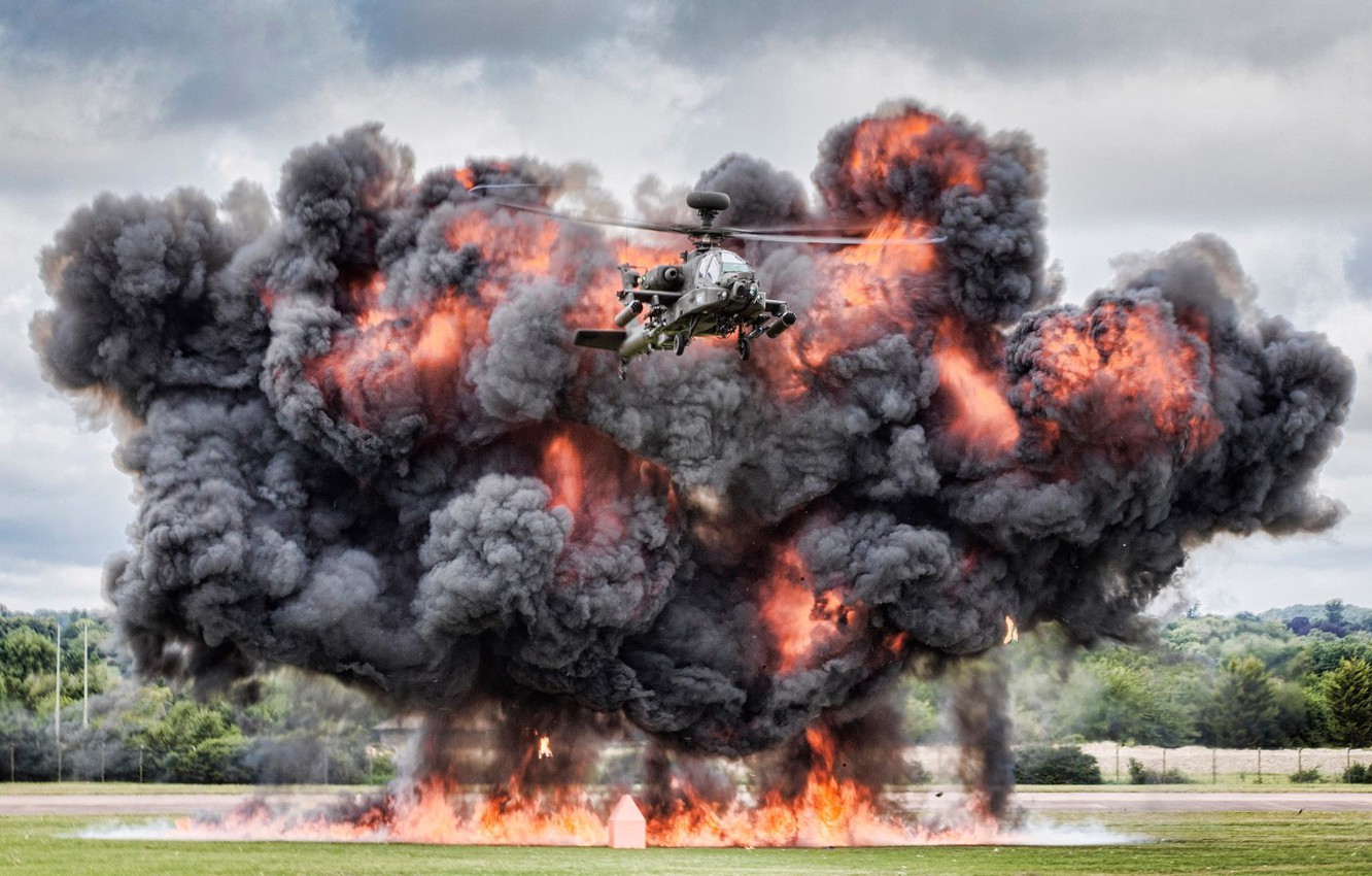 Wallpaper The Explosion, Helicopter, Apache, Shock, AH 64, Main, Apache Image For Desktop, Section авиация