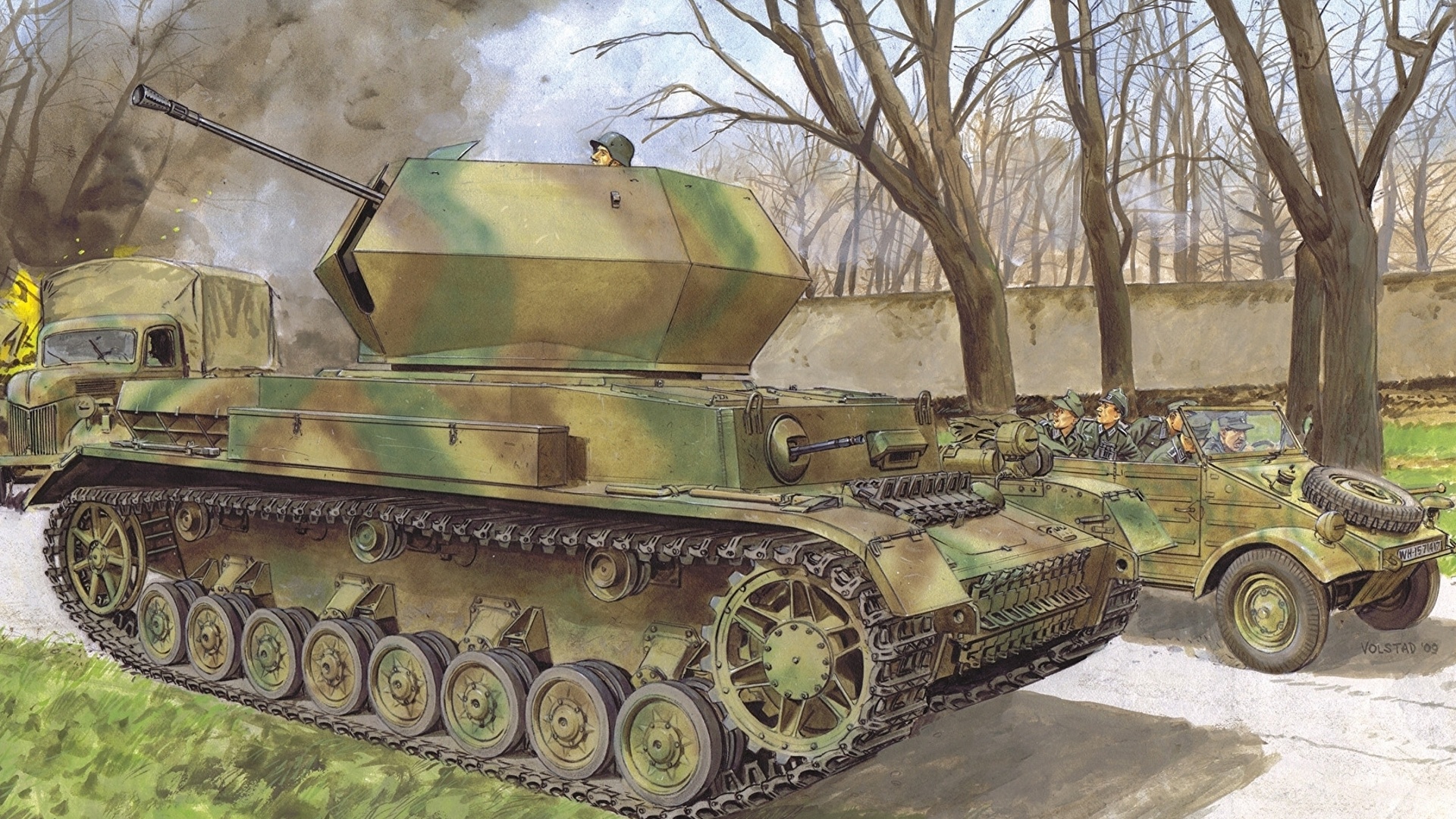Wallpaper Flakpanzer IV Ostwind Painting Art Army 1920x1080